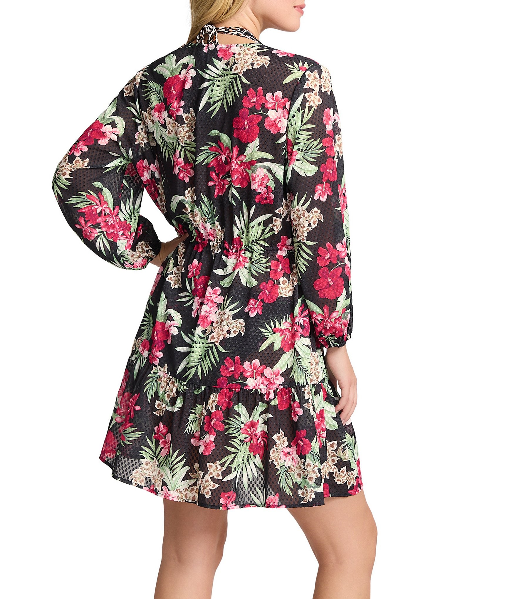 Tommy Bahama Lily Cat Floral Print Long Sleeve Open Front Tunic Swim Cover-Up