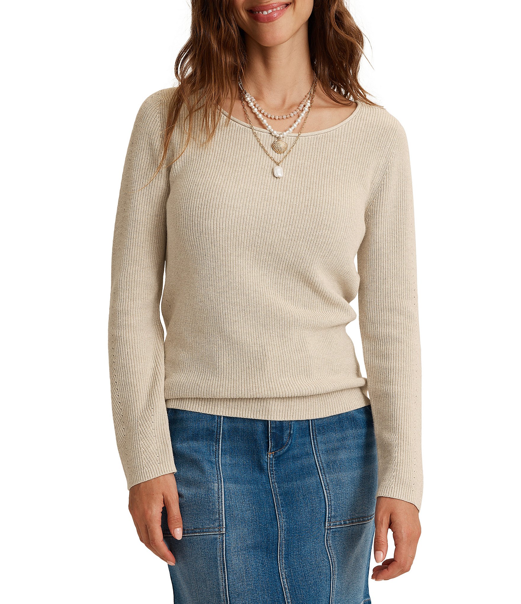 Tommy Bahama Opal Shore Sequin Knit Boat Neck Long Sleeve Sweater Top