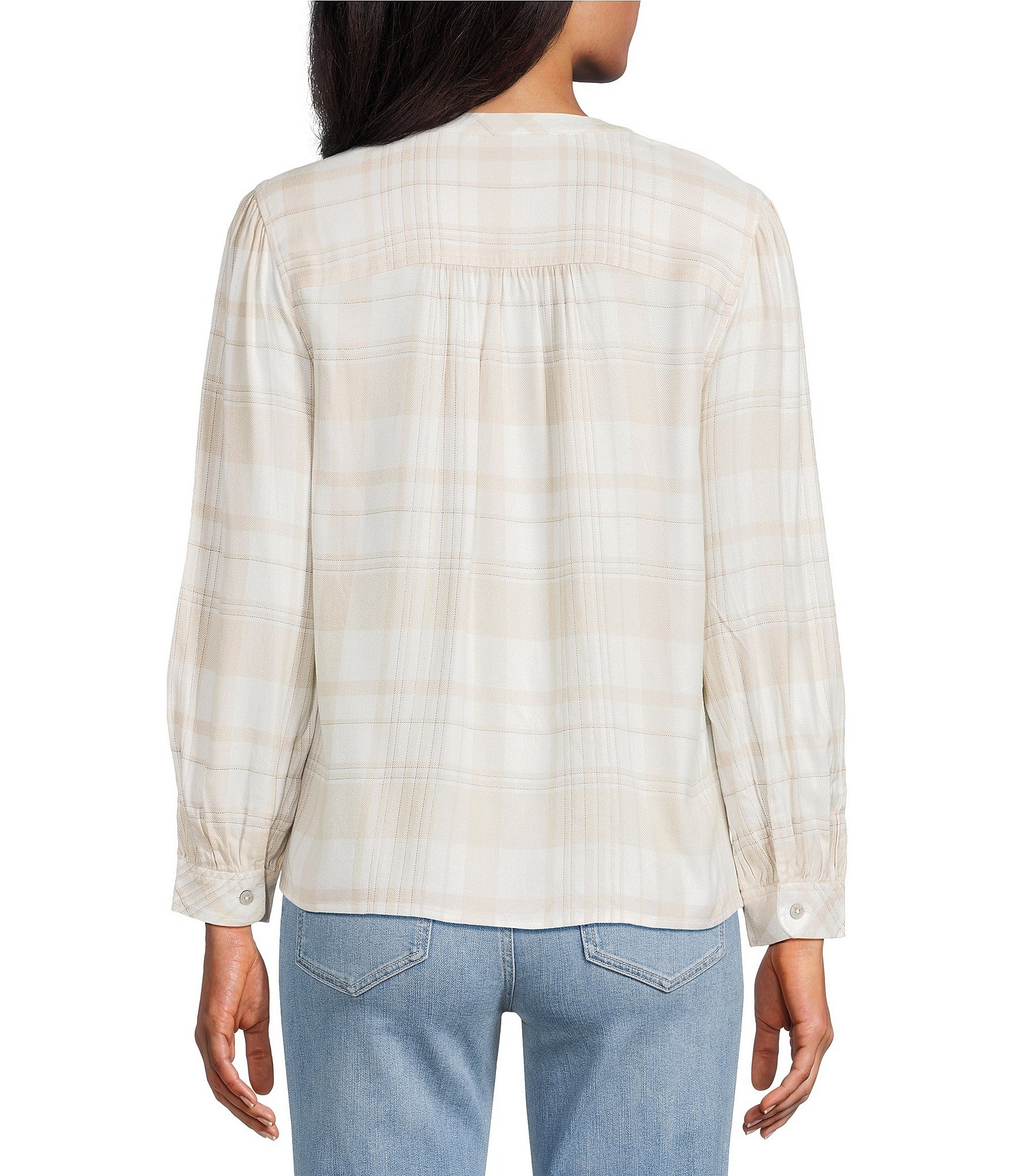 Tommy Bahama Pearl Beach Flannel Twill Collarless Long Sleeve Button Front Blouse