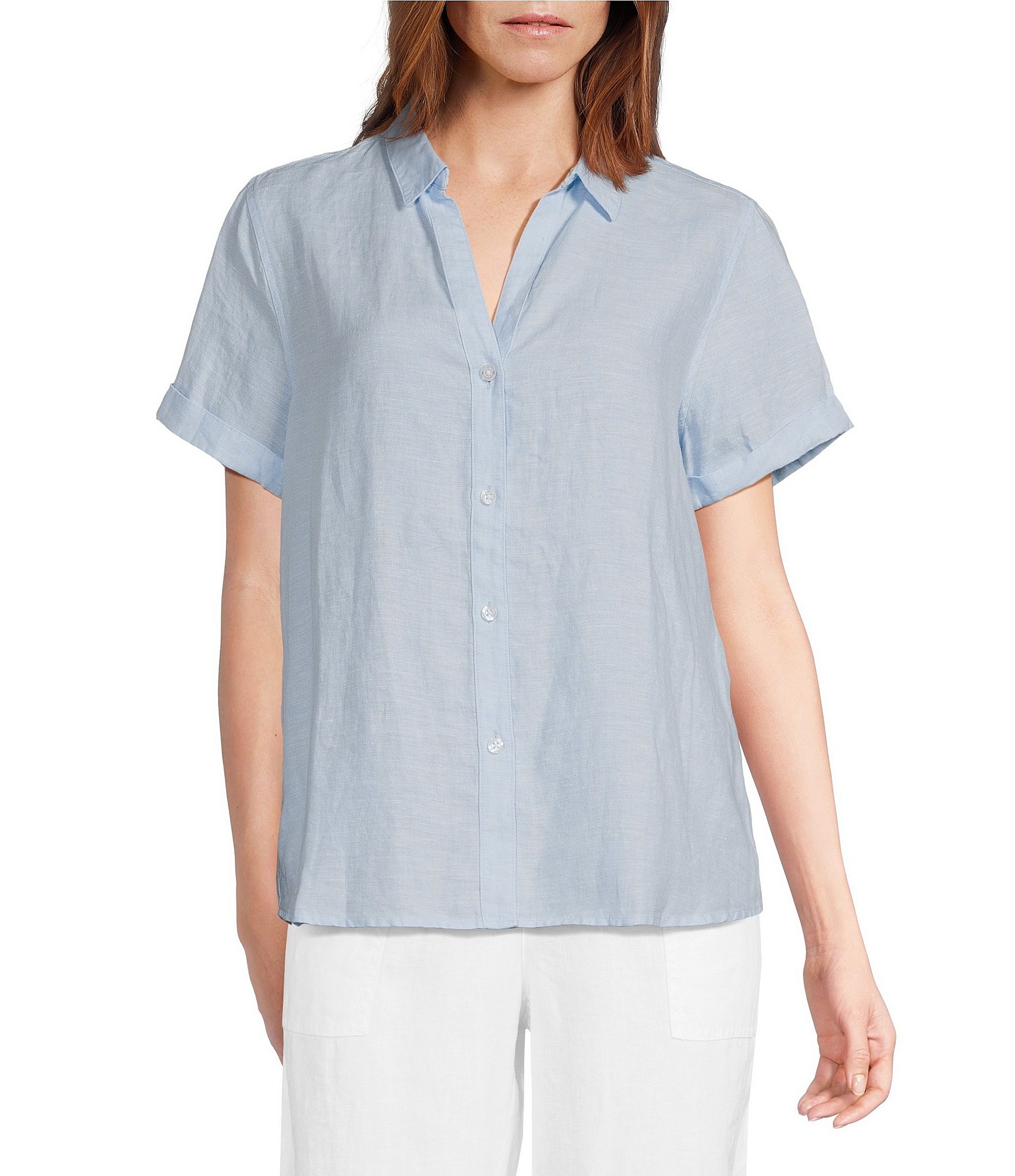 Tommy Bahama Point Collar Short Sleeve Button Front Top