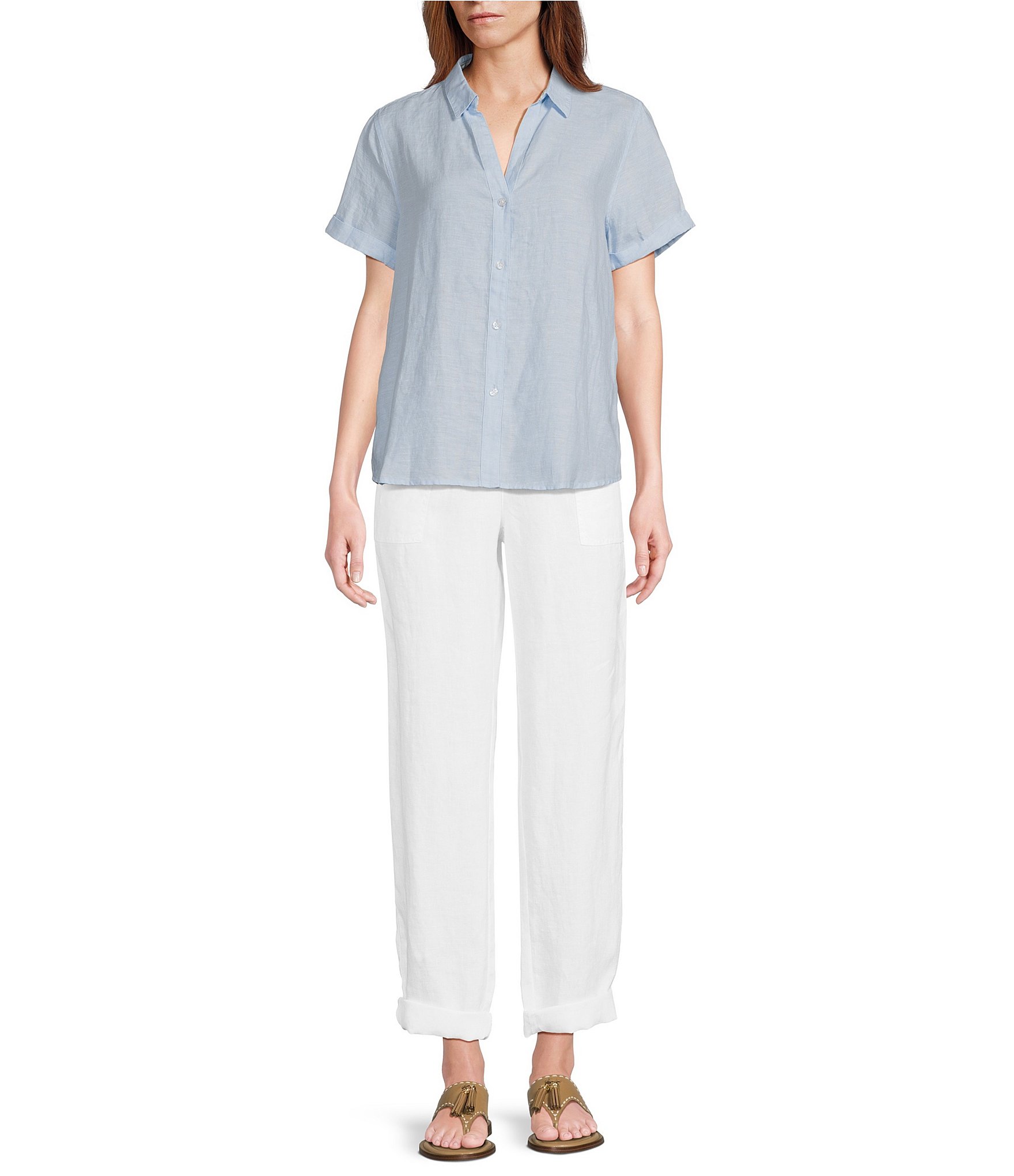 Tommy Bahama Point Collar Short Sleeve Button Front Top