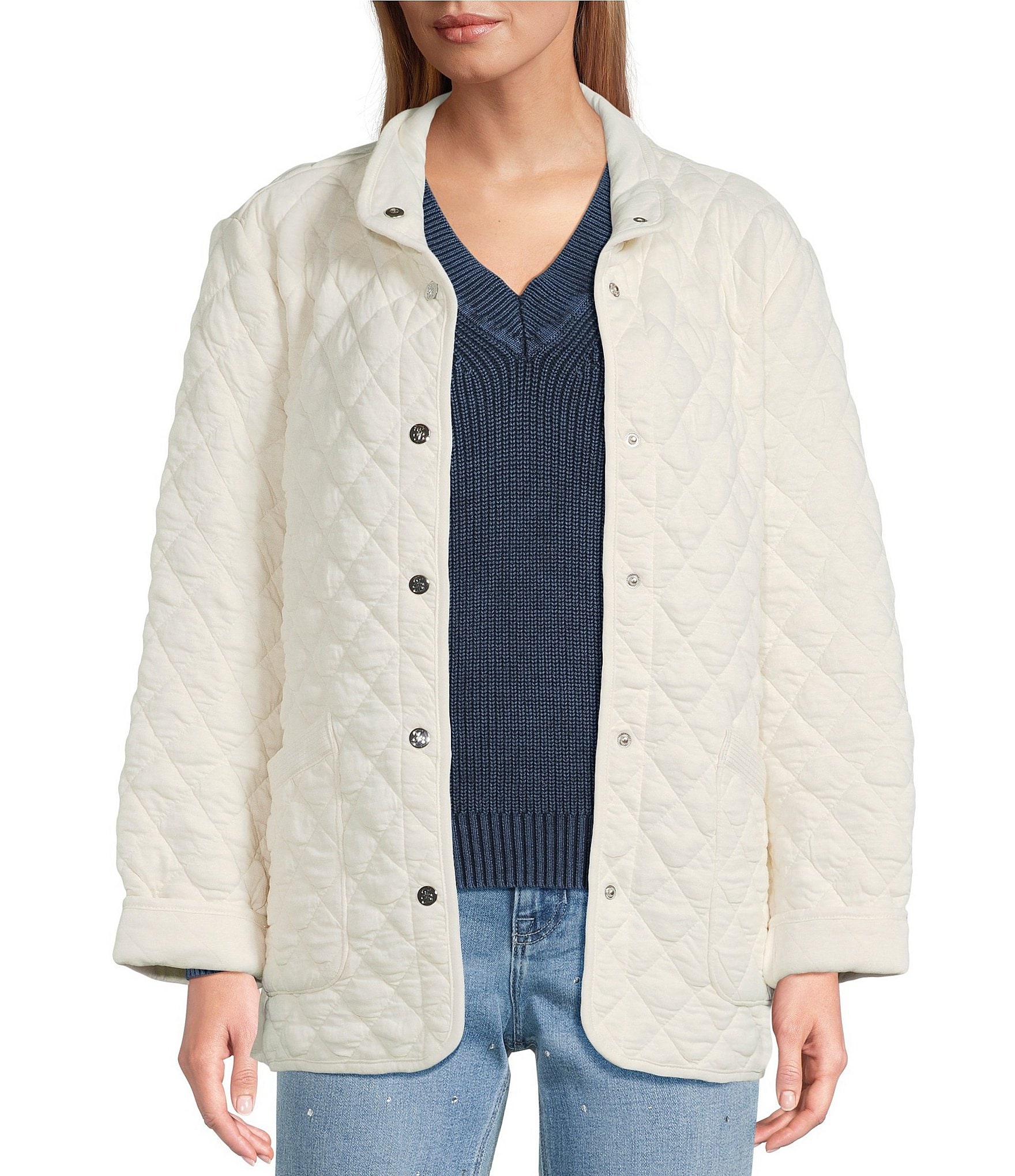 Tommy Bahama Puff Jacquard Knit Button Front Patch Pocket Barn Coat