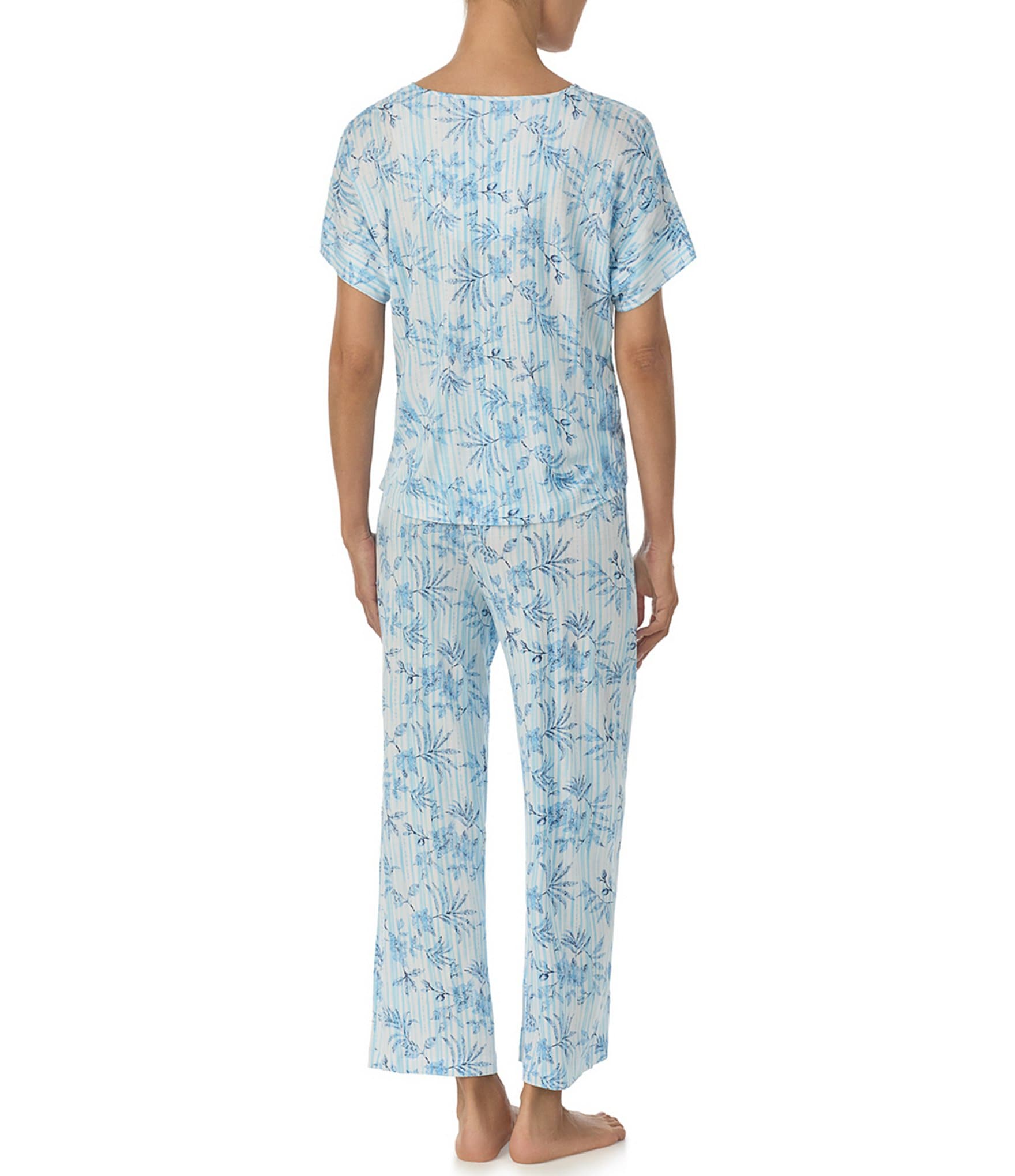 Tommy Bahama Short Sleeve Round Neck Knit Palm Print Pant Pajama Set