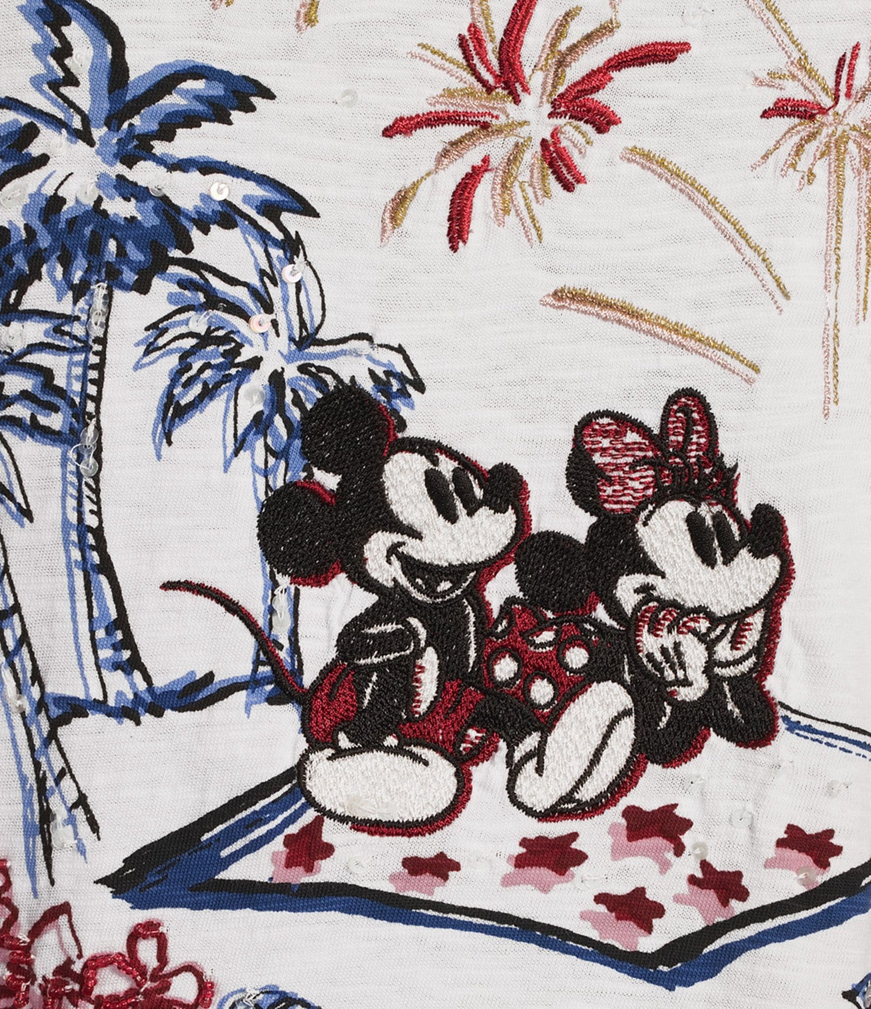 Tommy Bahama Sizzling Sky Firework Slub Jersey Disney Graphic Embroidered Embellish Crew Neck Tee