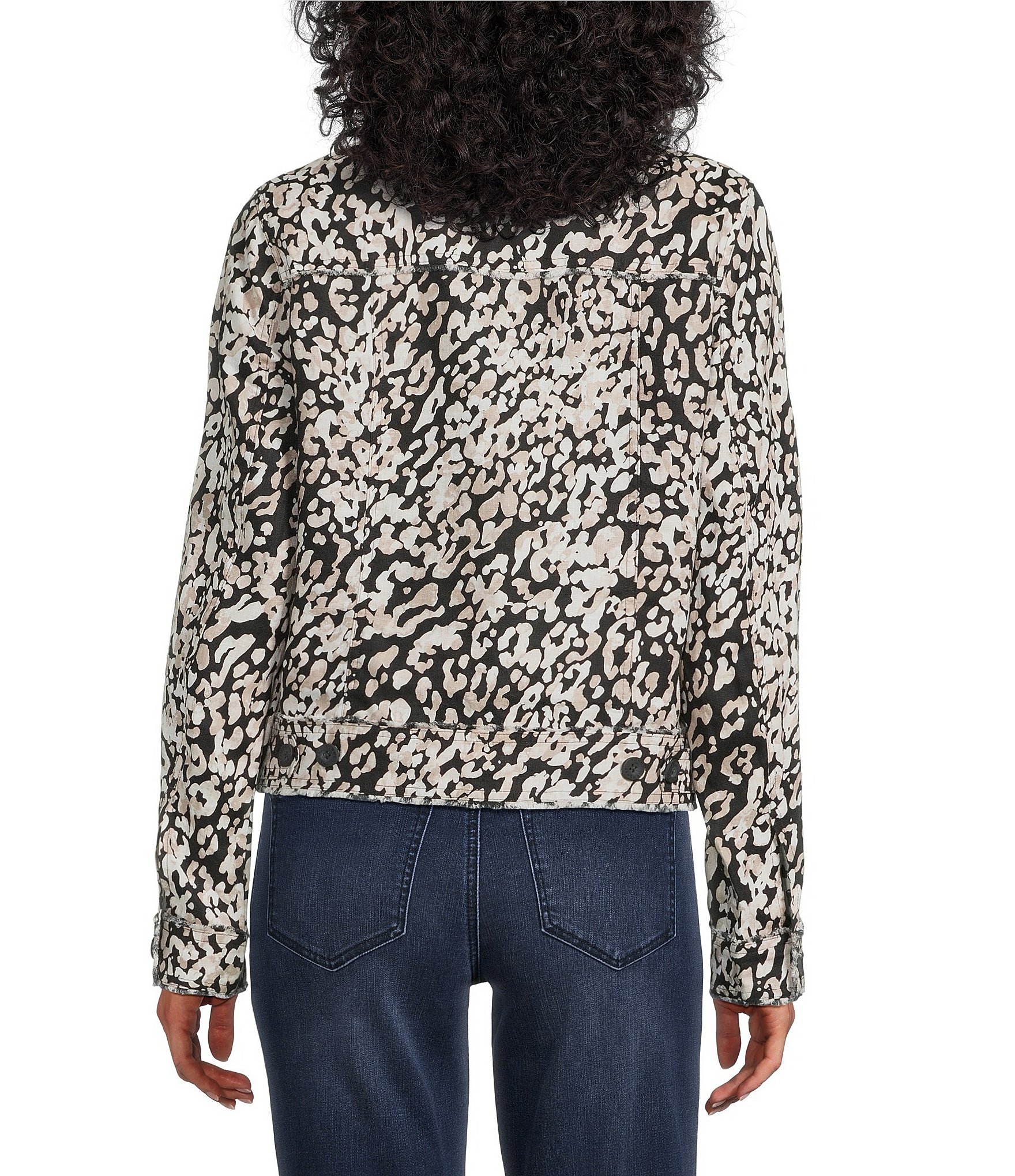 Tommy Bahama Spotted Sea Two Palm Raw Edge Point Collar Long Sleeve Button Front Jacket