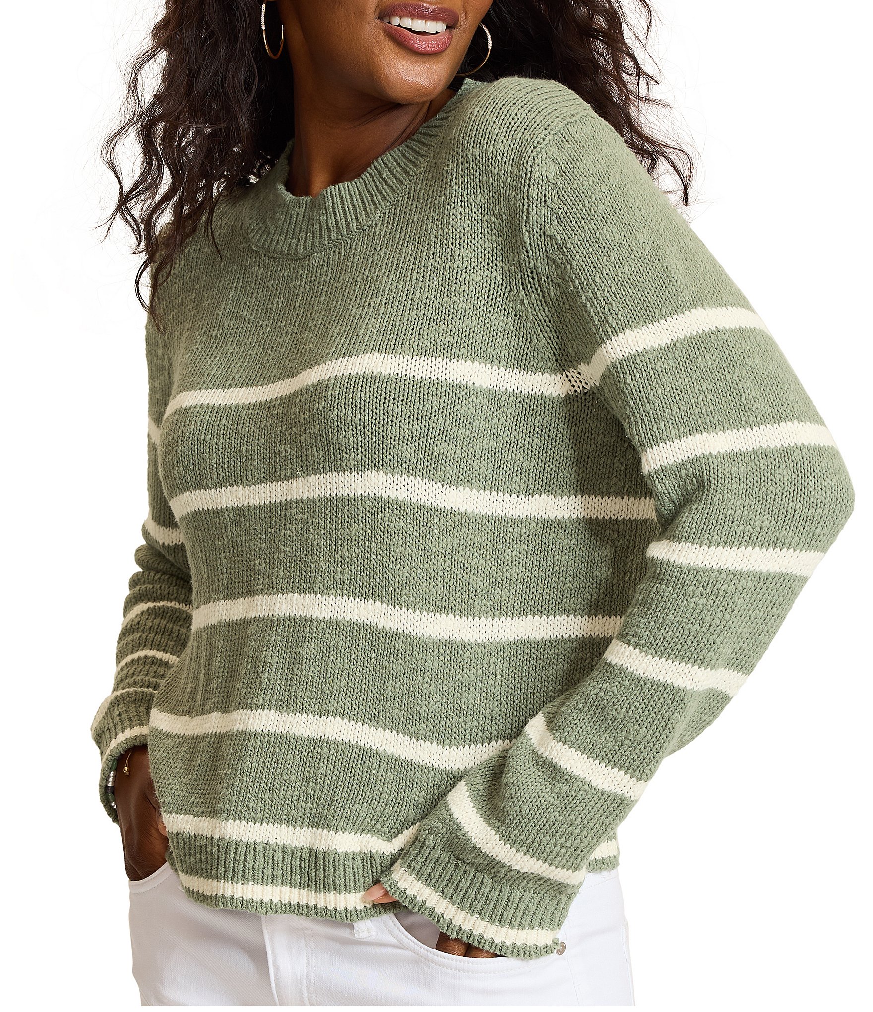 Tommy Bahama Stripe Crew Neck Long Sleeve Sweater Top