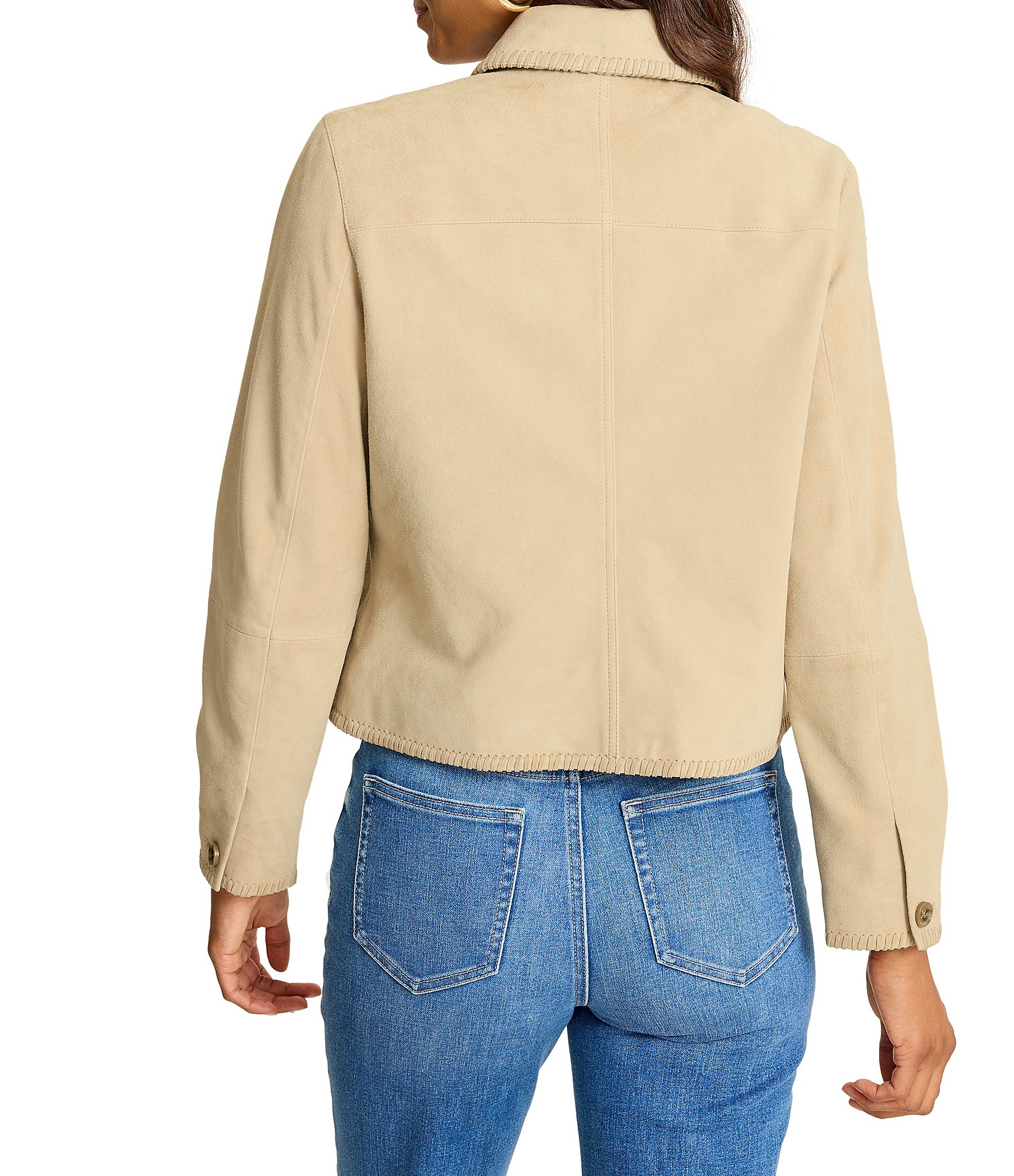 Tommy Bahama Suede Convertible Collar Long Sleeve Button Front Jacket