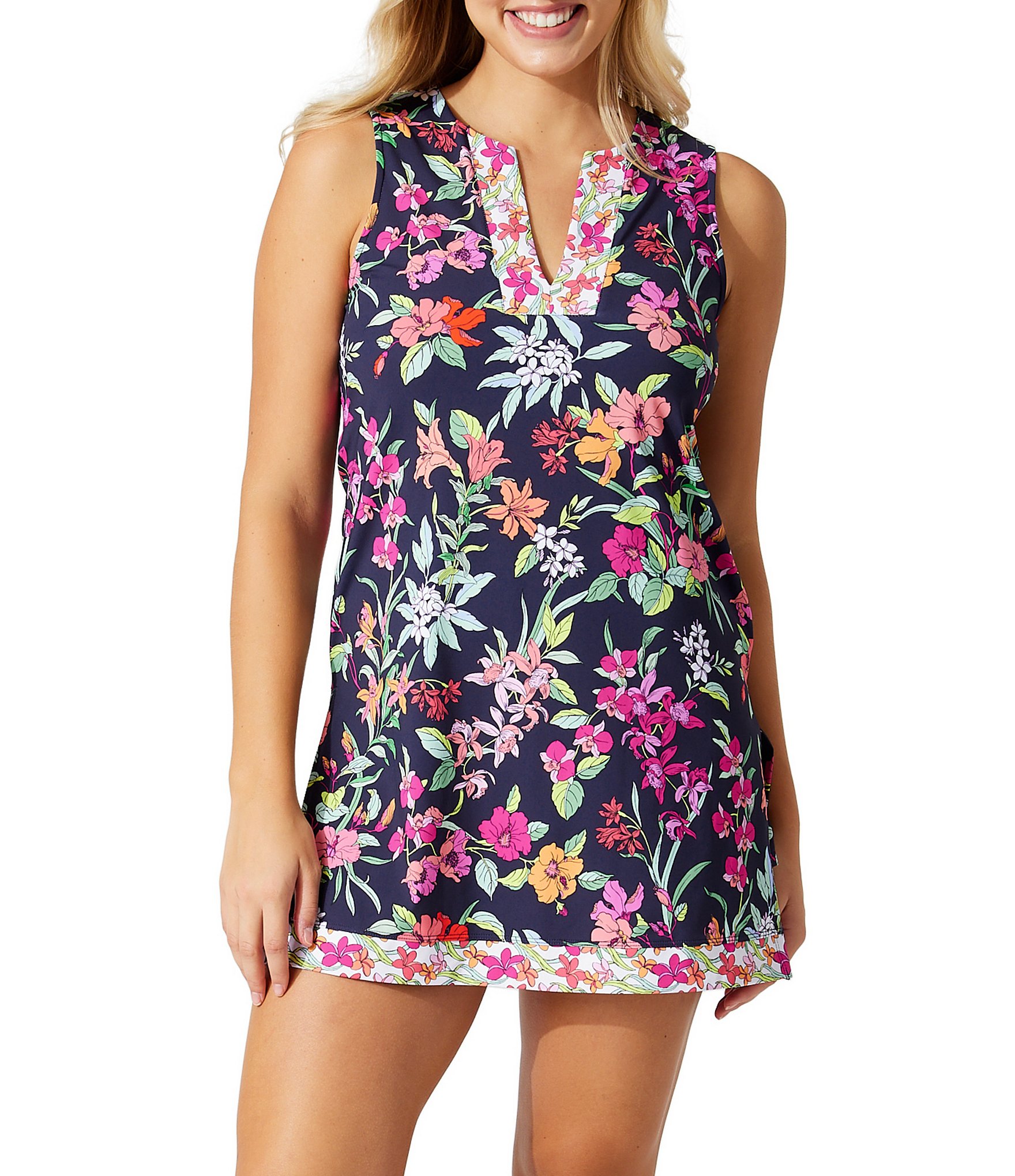 Tommy Bahama Summer Floral Split V-Neck Short Swim Dress | Dillard's