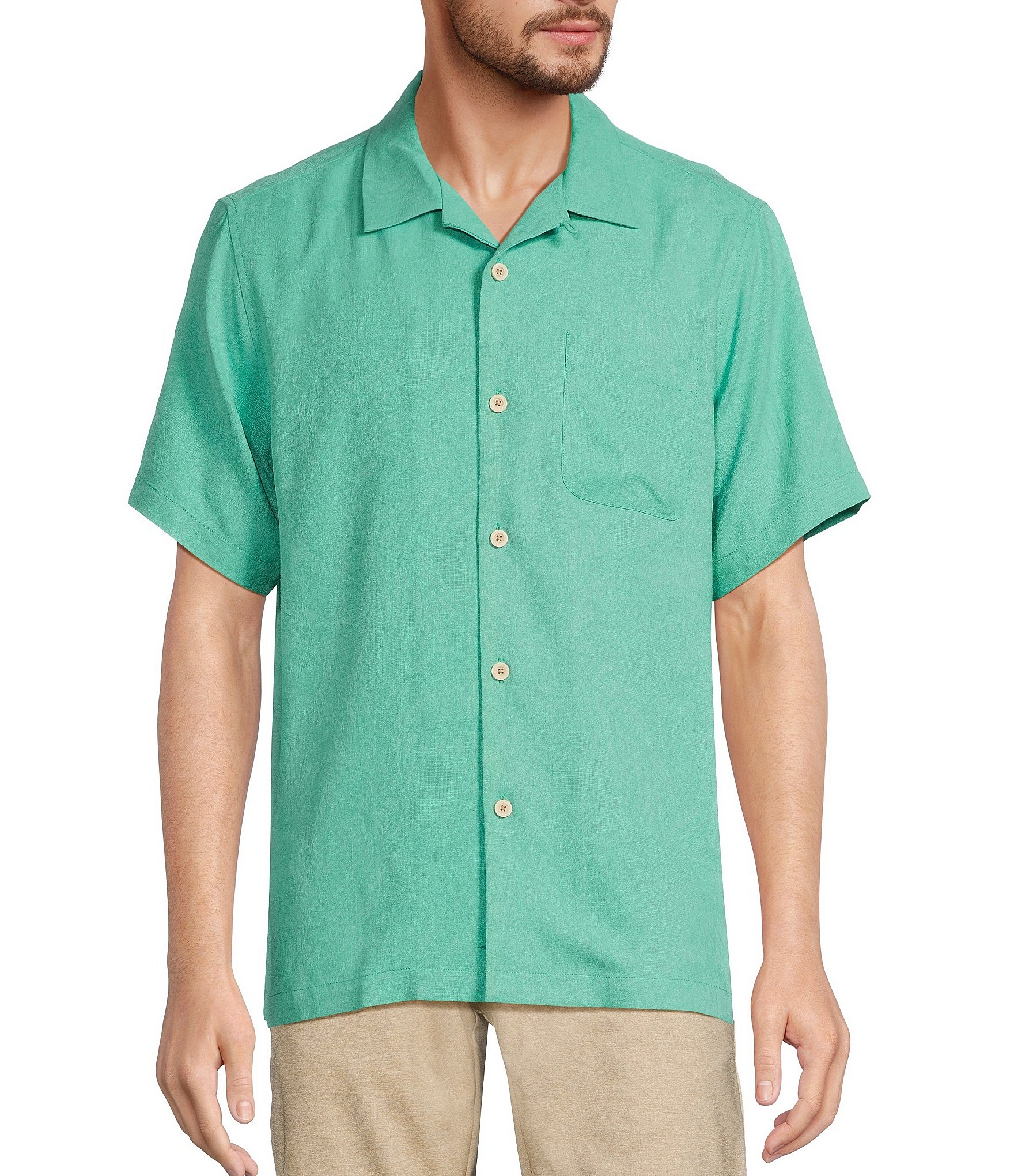 Tommy Bahama Solid Tropic Isle Short Sleeve Camp Collar Woven Shirt