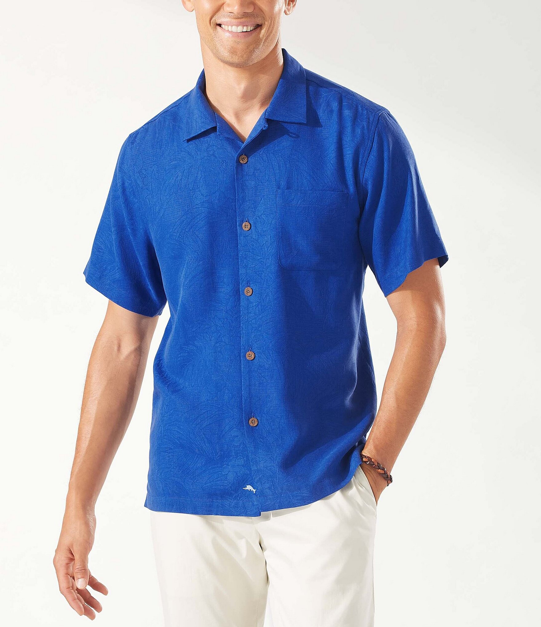 Tommy Bahama Solid Tropic Isle Short Sleeve Camp Collar Woven Shirt