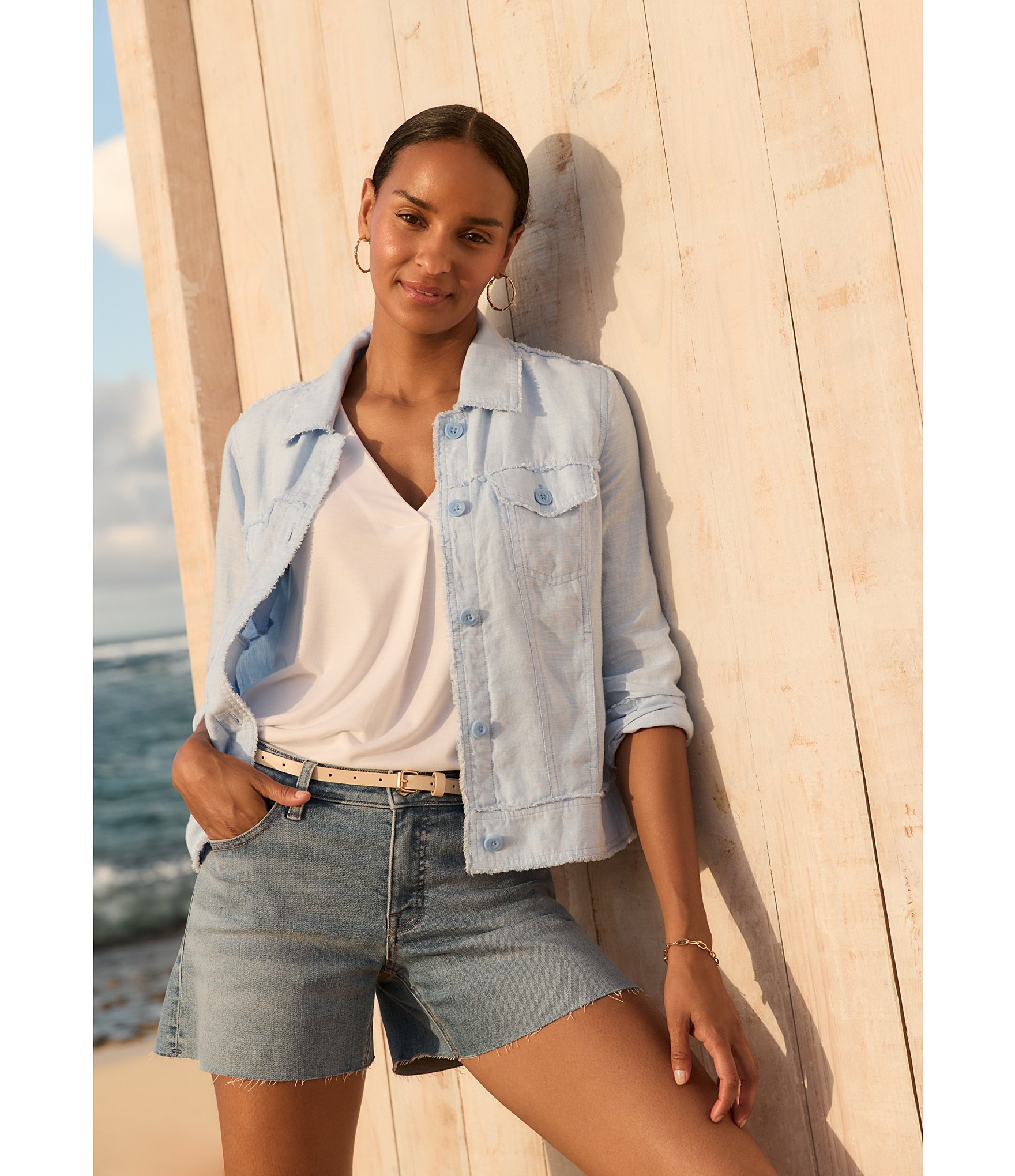 Tommy Bahama Two Palm Raw Edge Point Collar Long Sleeve Button Front Jacket