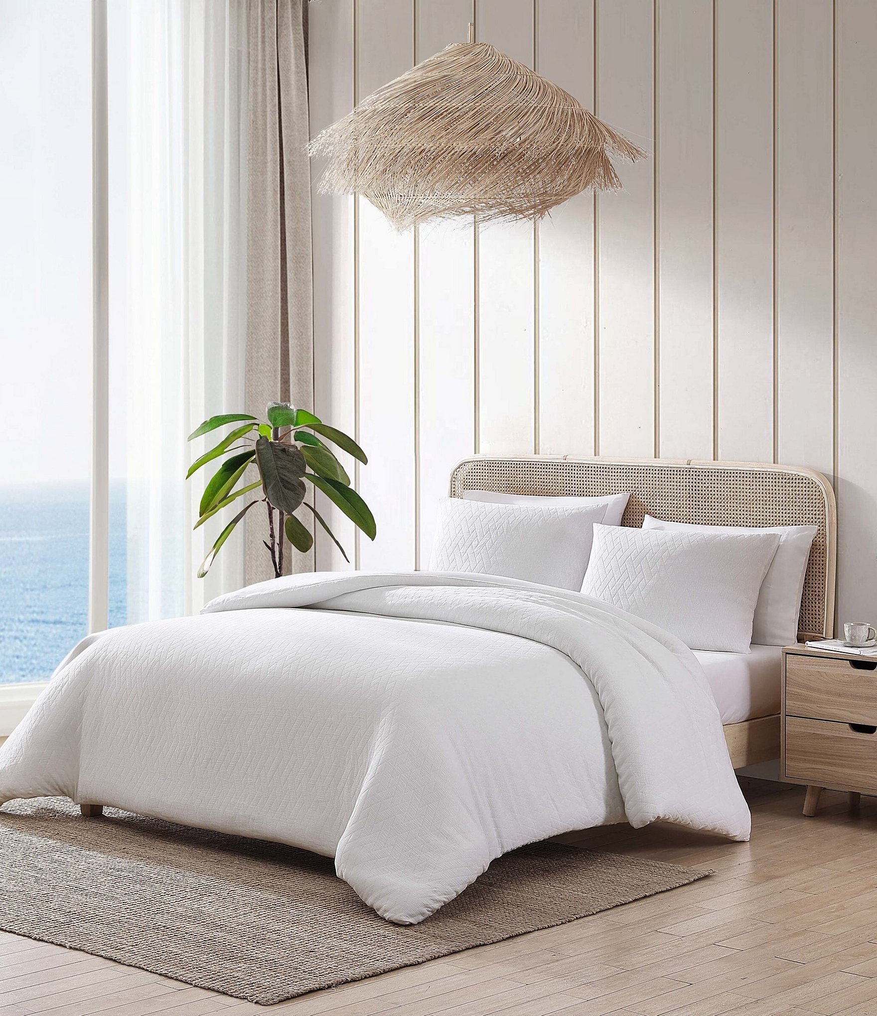 Tommy Bahama Wicker Woven Solid White Comforter Mini Set