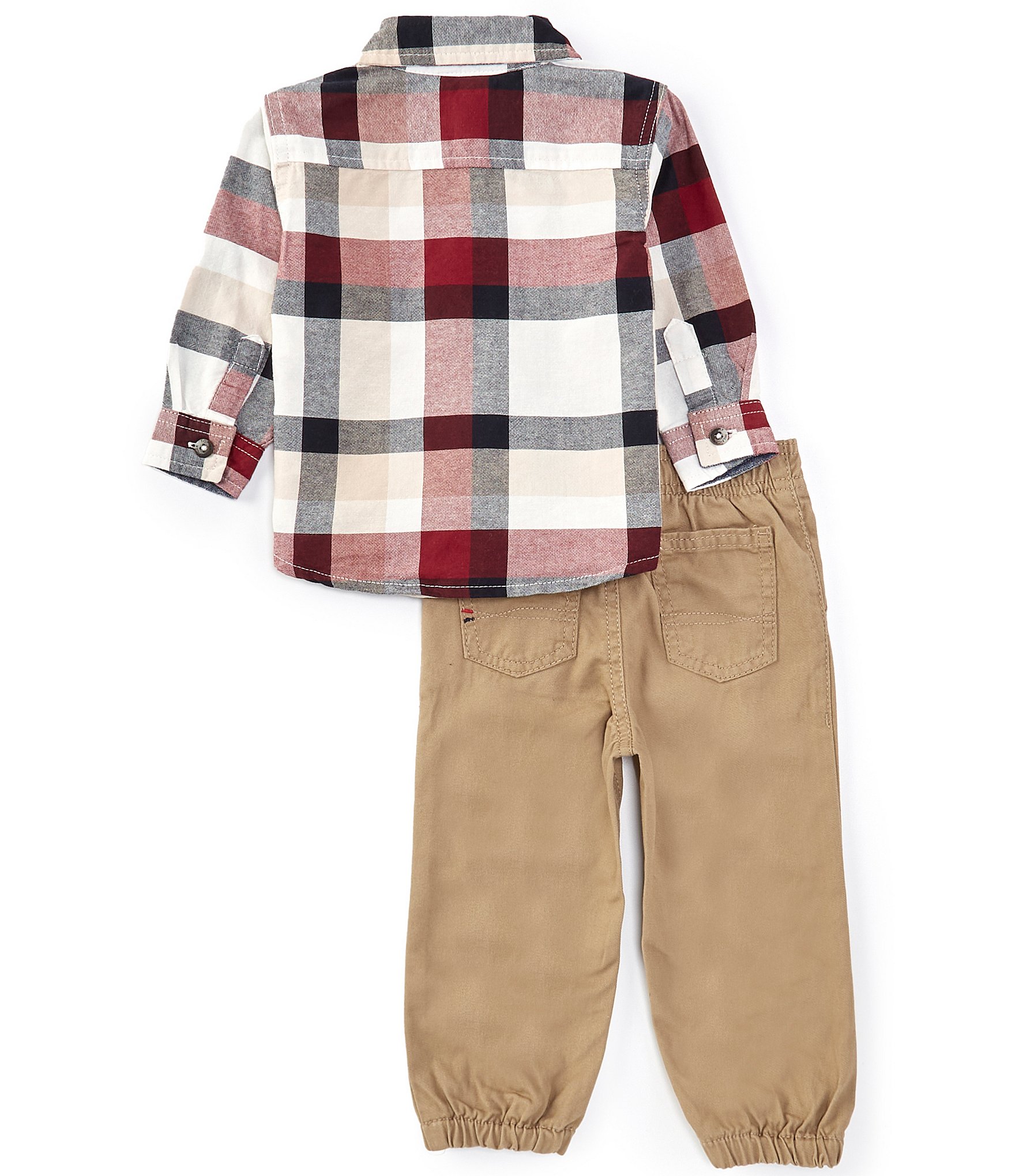 Tommy Hilfiger Baby Boys 12-24 Months Long Sleeve Plaid Woven Shirt & Solid Brushed Poplin Pant Set