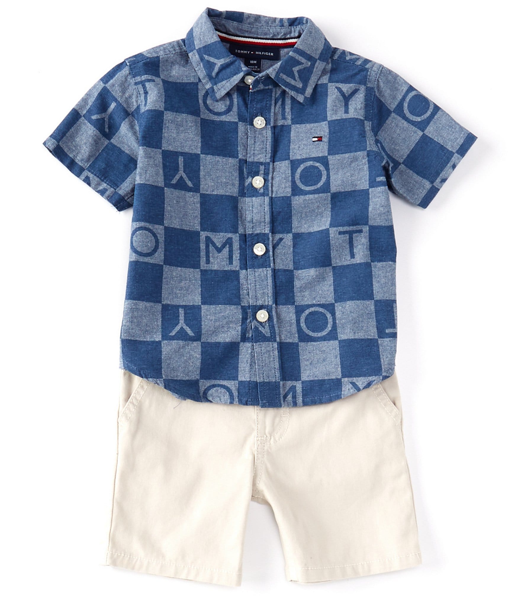 Baby Boys 12-24 Months Short Sleeve Printed Chambray Shirt & Solid Twill Shorts Set | Dillard's