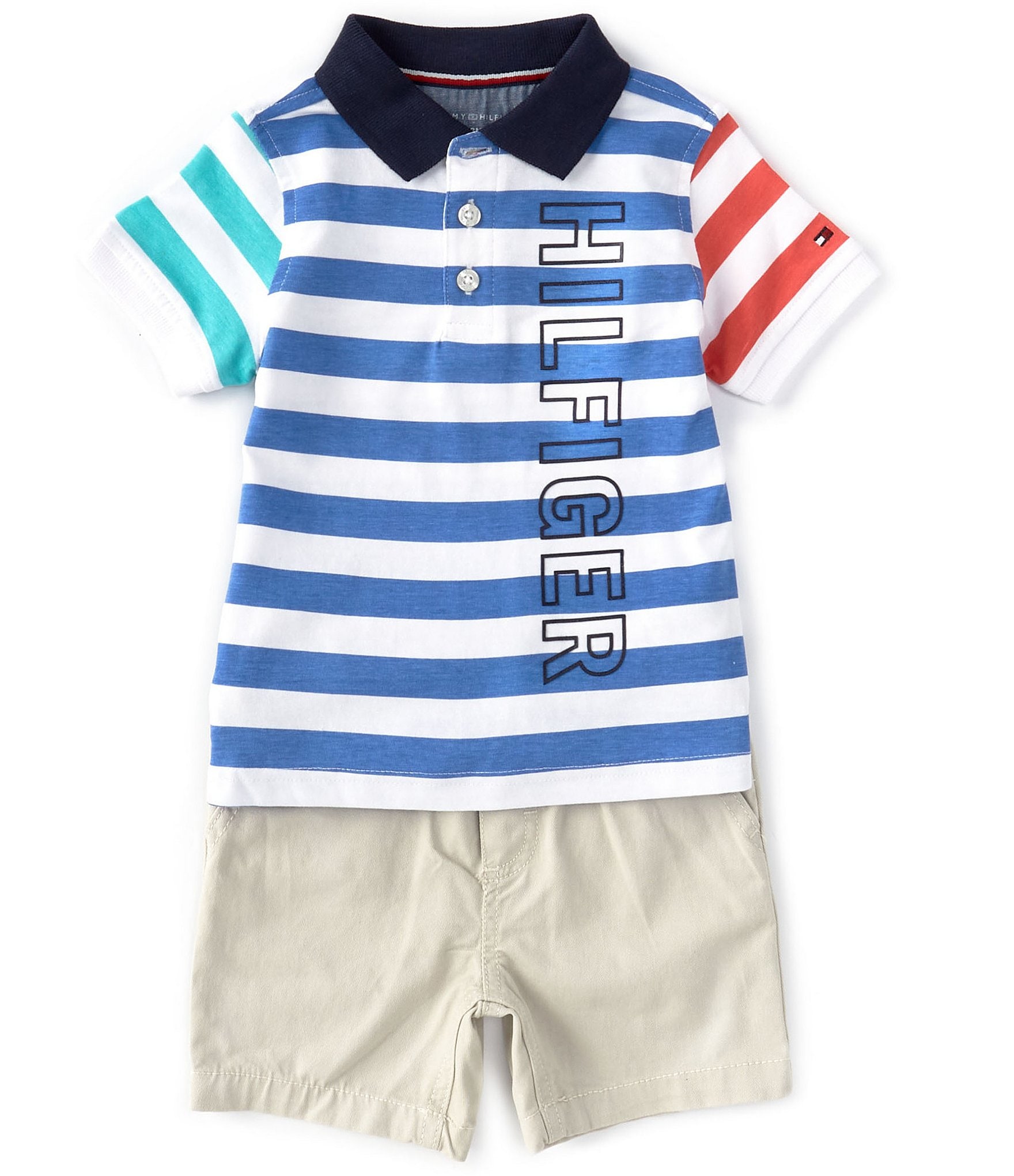 Tommy Hilfiger Baby Boys 12-24 Months Short-Sleeve Wide-Stripe Polo Shirt &  Solid Shorts Set | Dillard\'s