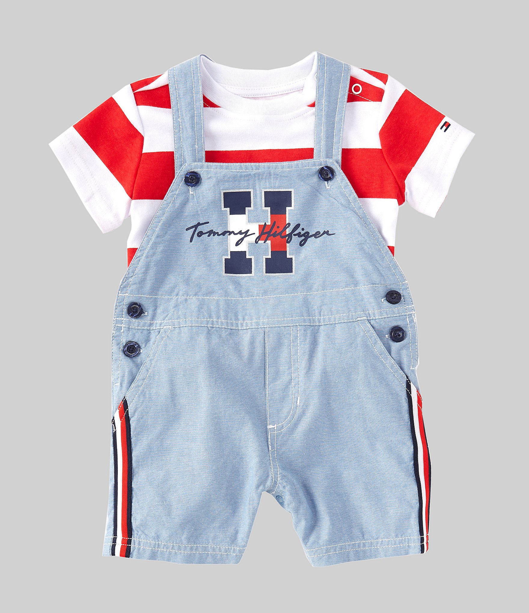 siglo mejilla péndulo Tommy Hilfiger Baby Boys 12-24 Months Sleeveless Chambray Shortall & Short  Sleeve Striped Tee Set | Dillard's