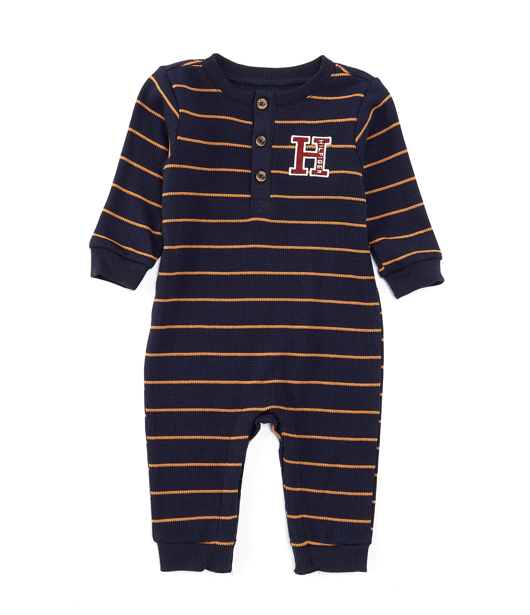 Tommy Hilfiger Baby Boys Newborn-9 Months Long-Sleeve Striped Textured-Thermal Coverall