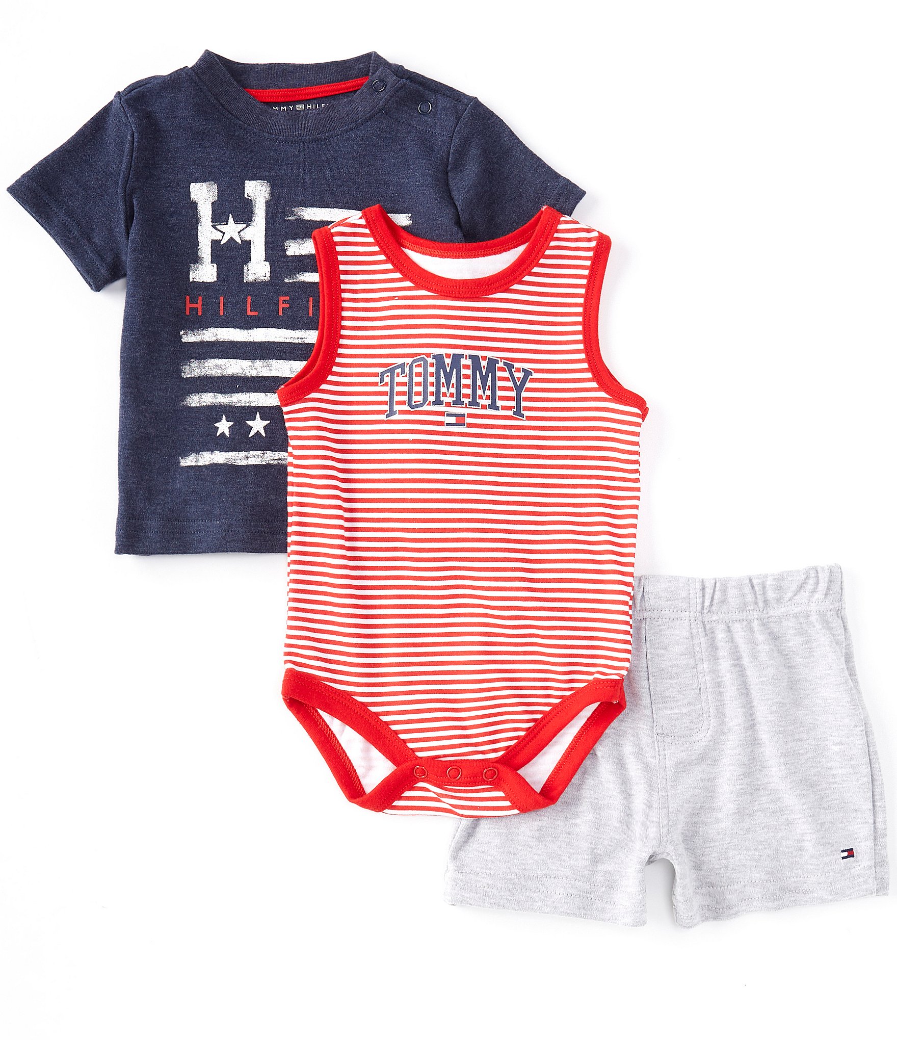 Tommy Hilfiger Baby Boys Newborn-9 Months Striped Short-Sleeve Tee, & Shorts 3-Piece | Dillard's