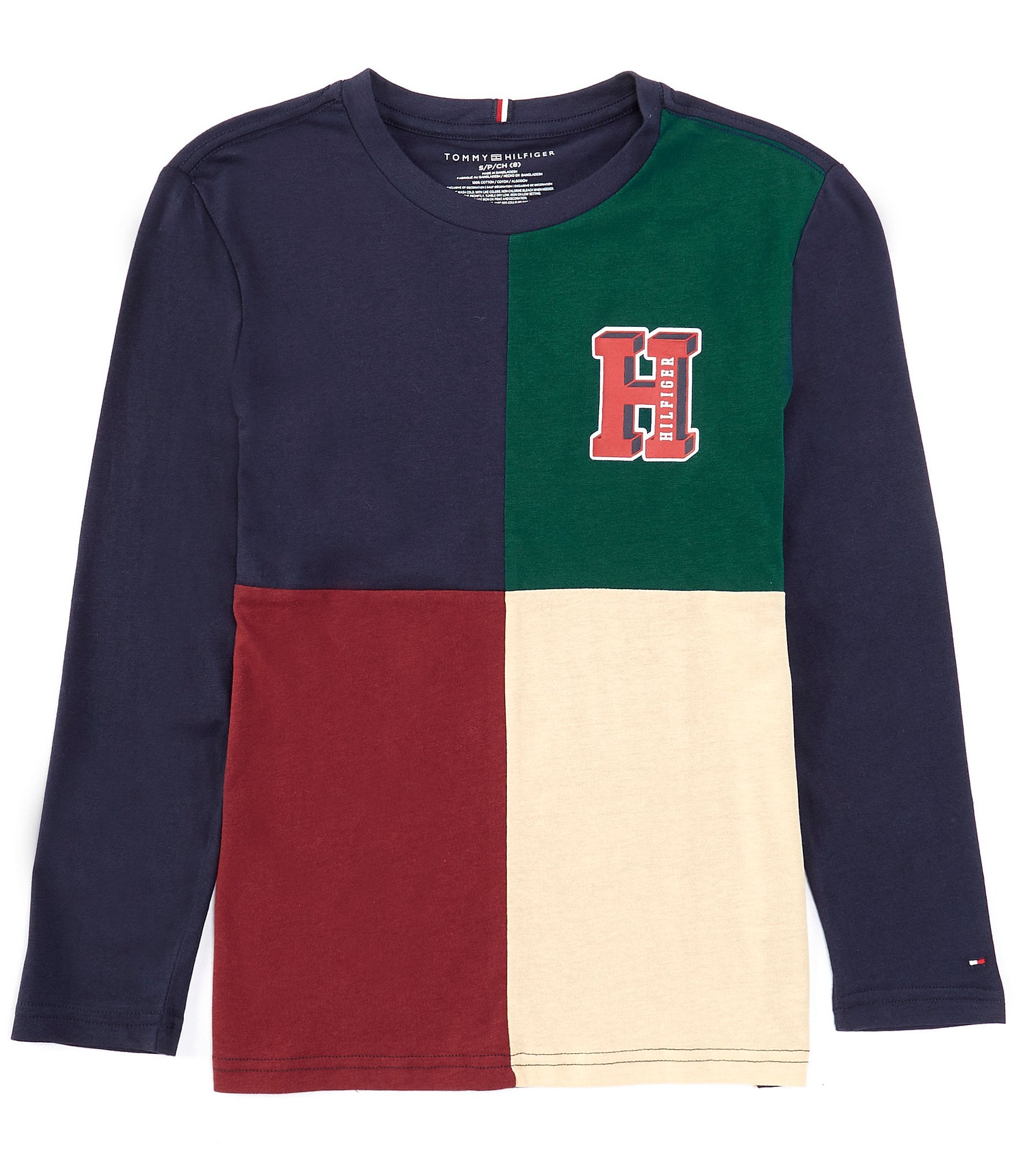 Tommy Hilfiger Big Boys 8-20 Long Sleeve Quad PCD Color Block Shirt