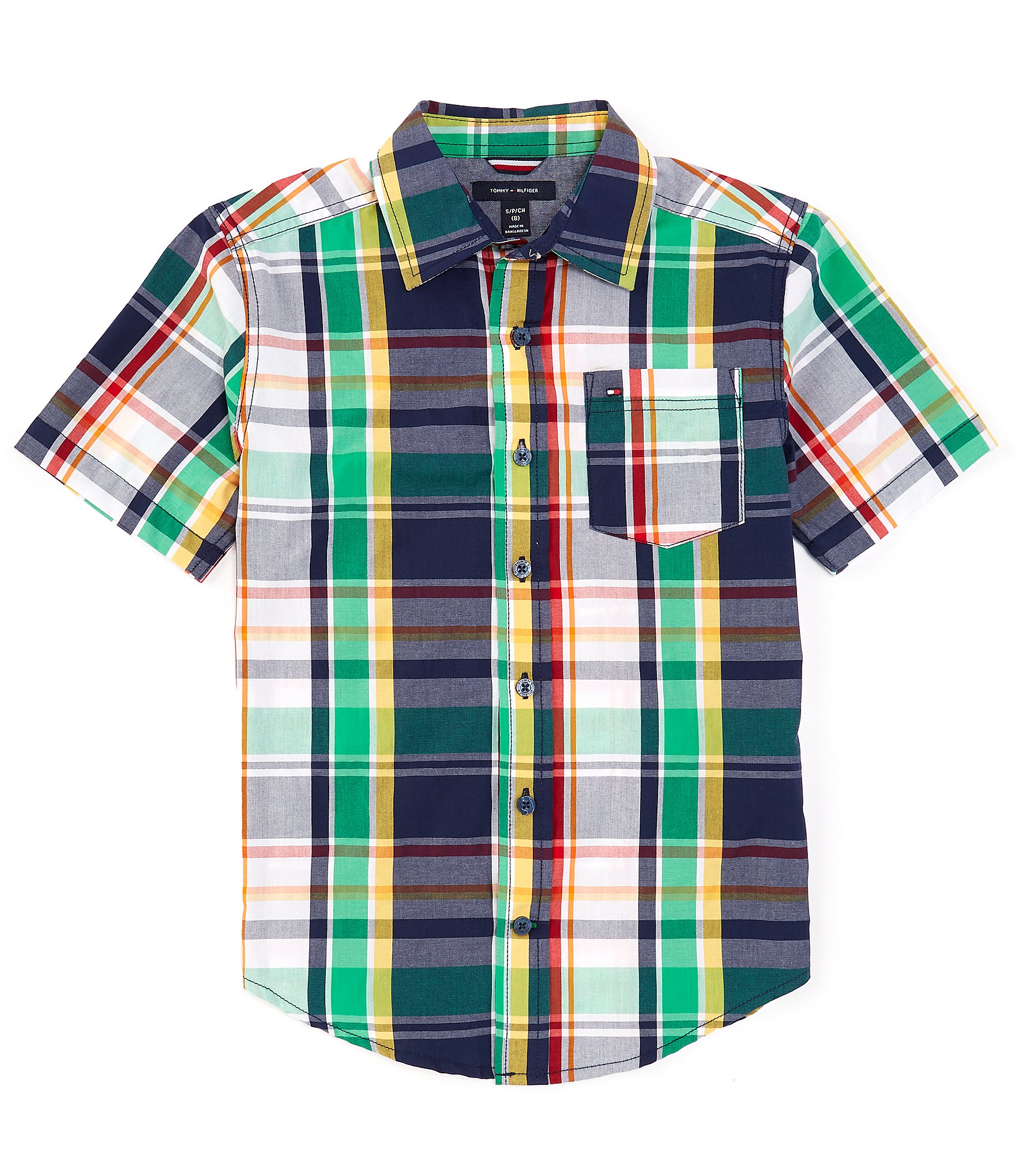 Tommy Hilfiger Big Boys 8-20 Short Sleeve Plaid Woven Shirt