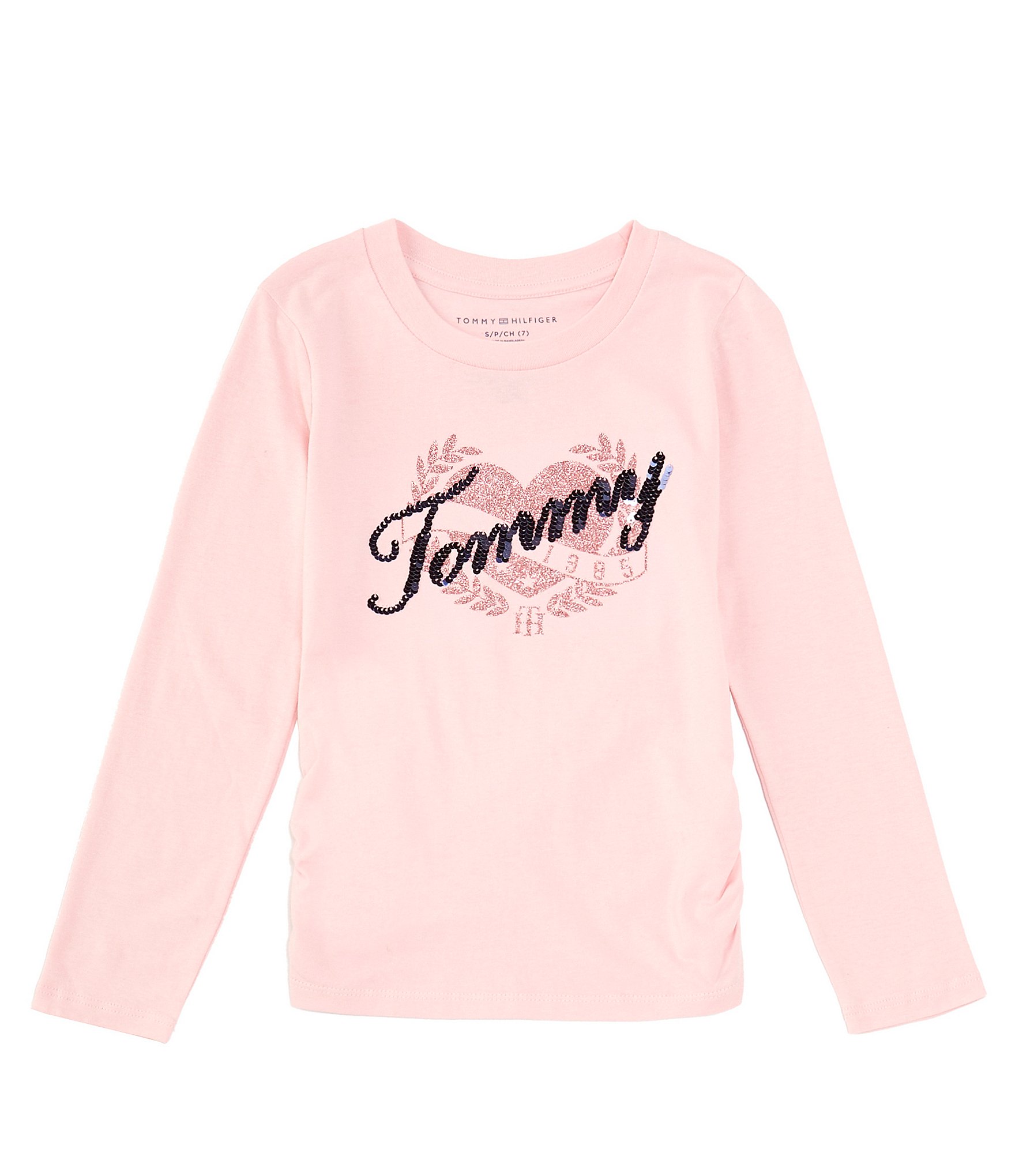 Tommy Hilfiger Big Girls 7-16 Long Sleeve Flip-Sequin Crest Logo T-Shirt