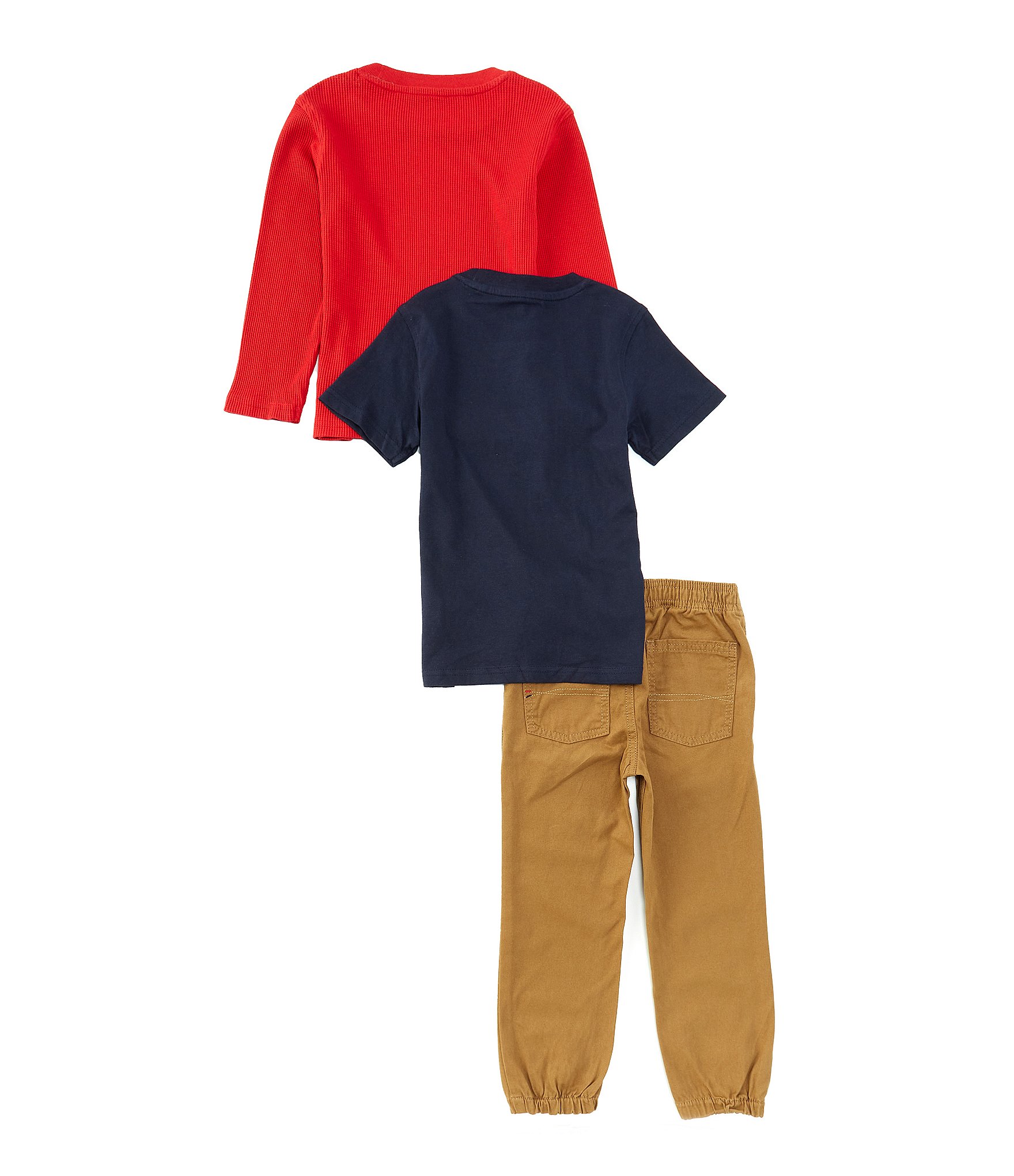 Tommy Hilfiger Little Boys 2T-4T Long Sleeve Thermal T-Shirt, Short-Sleeve Logo Knit T-Shirt & Solid Twill Jogger Pant Set