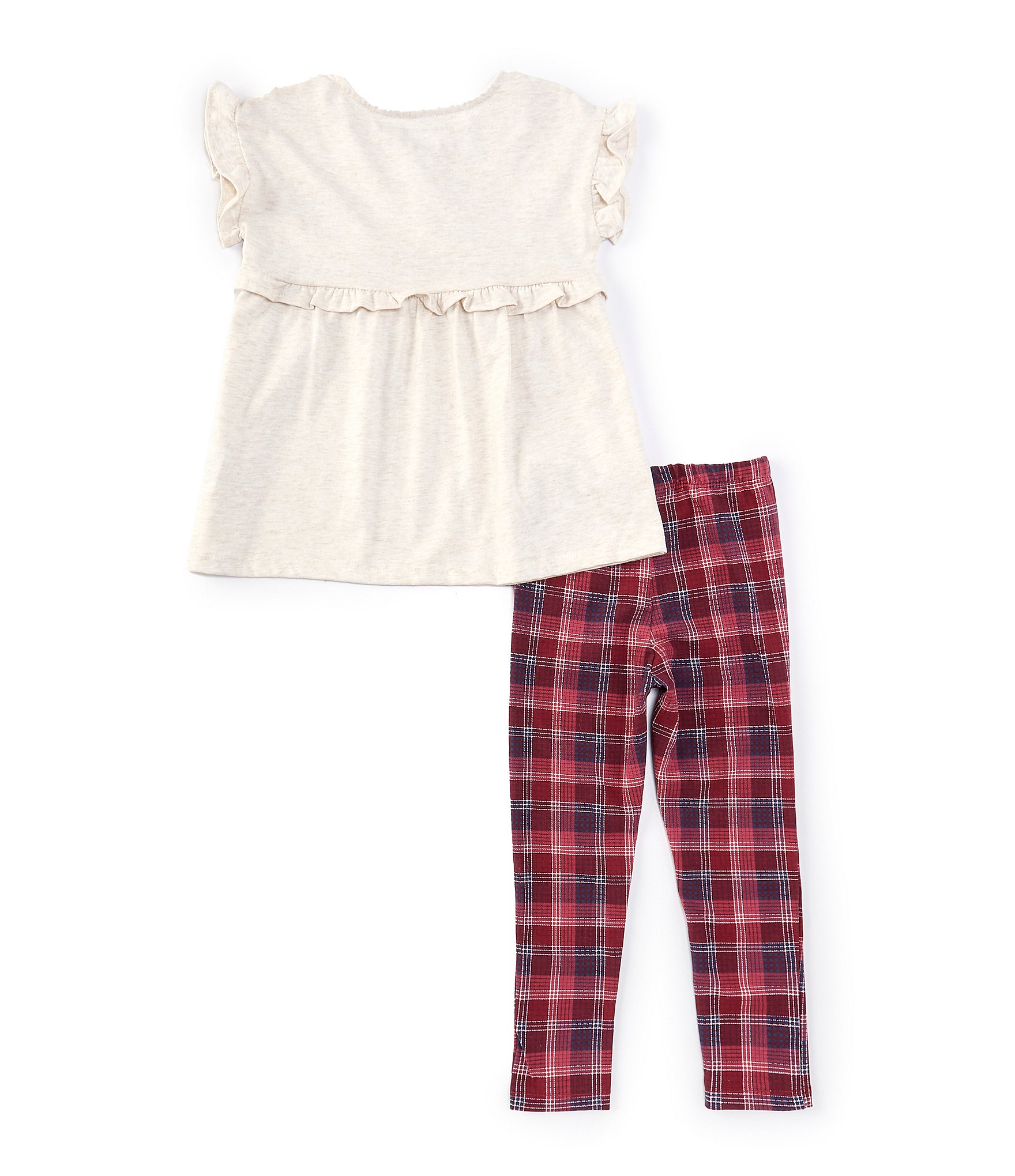 Tommy Hilfiger Little Girls 2T-6X Ruffle Sleeve Tunic Top & Plaid Leggings Set