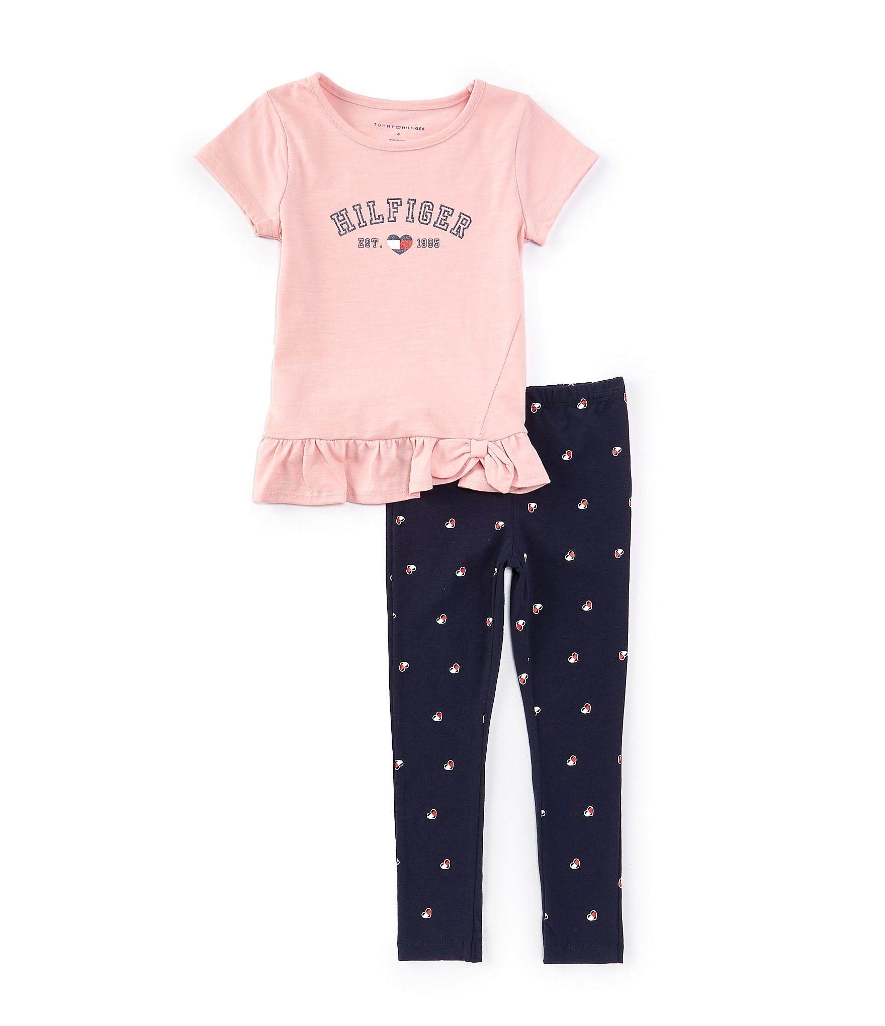 Tommy Hilfiger Little Girls 2T-6X Short Sleeve Logo Tunic & Printed Leggings Set