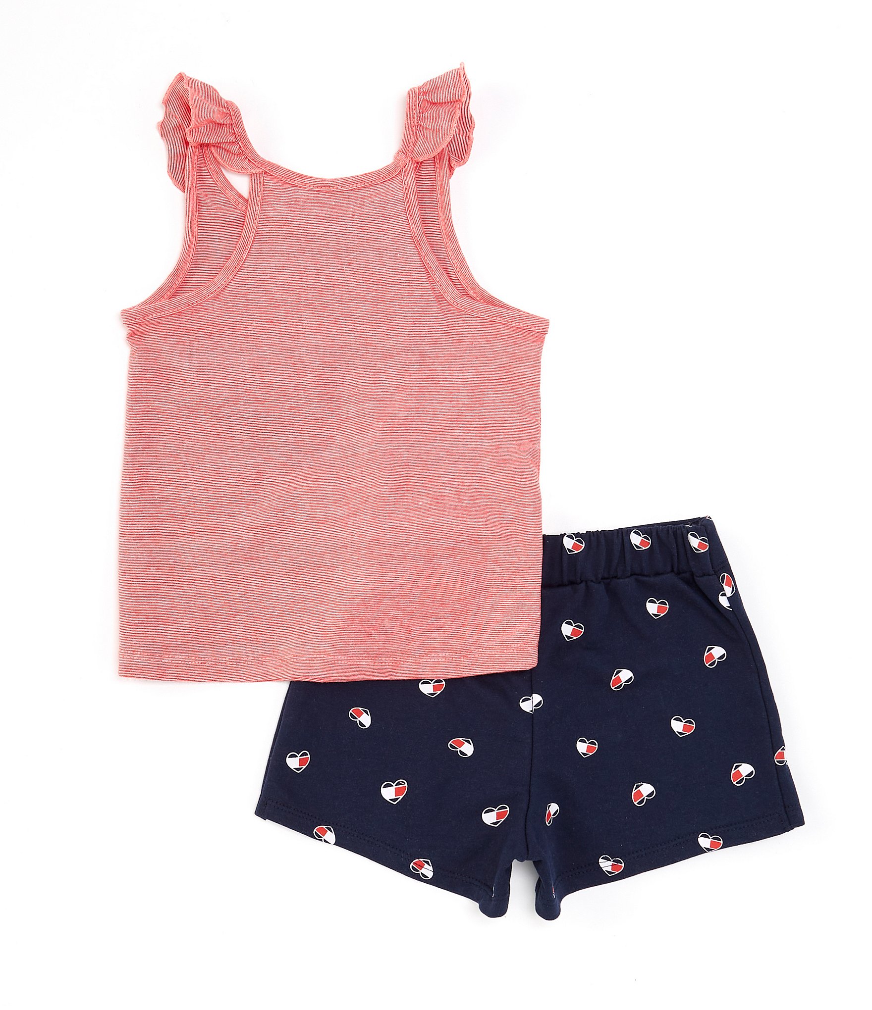 Tommy Hilfiger Little Girls 2T-6X Striped Heart-Graphic Jersey Tank Top & Allover-Flag-Motif French Terry Skort Set