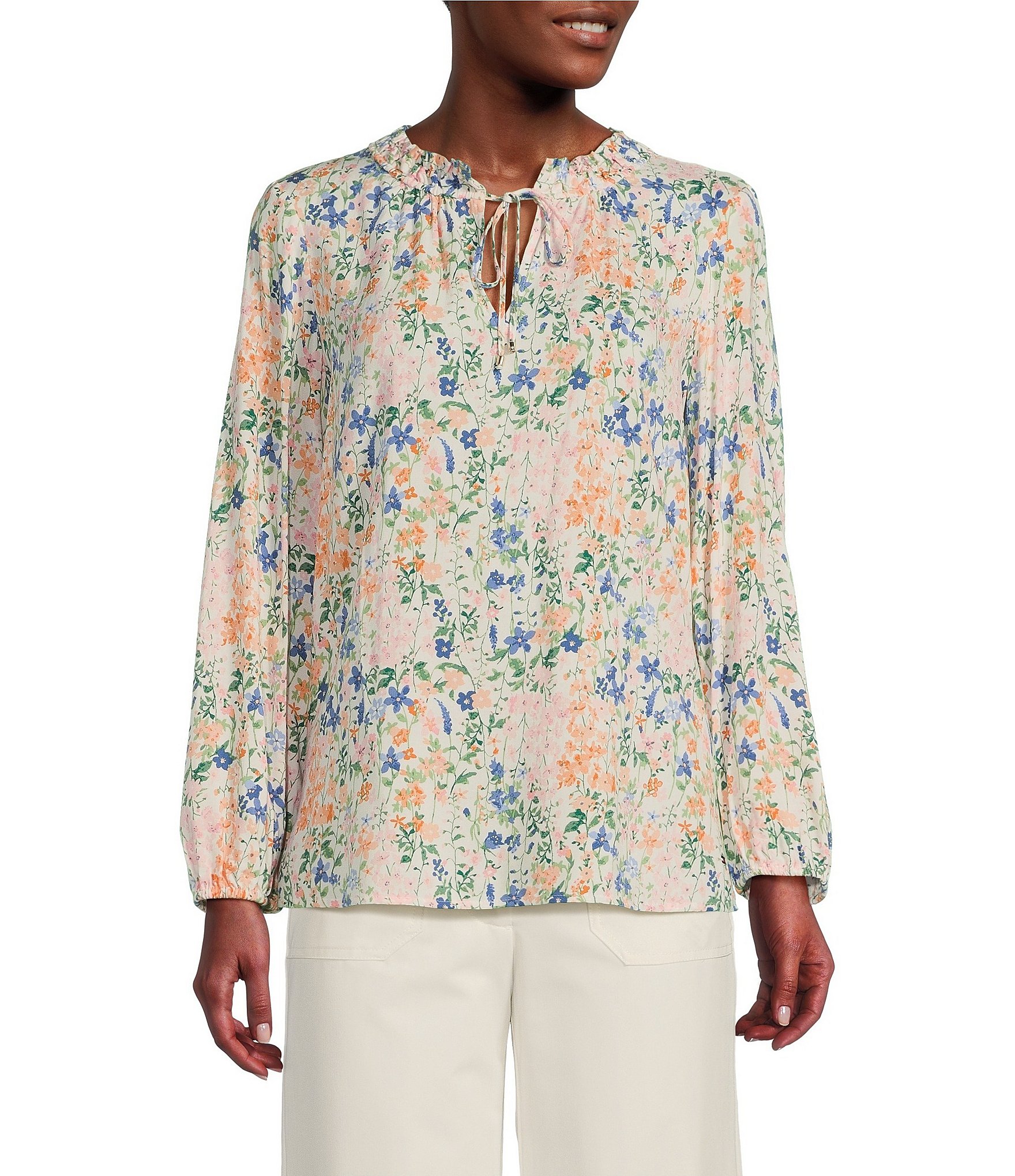 Tommy Hilfiger Woven Floral Print Mock Neck Long Sleeve Aero Popover ...
