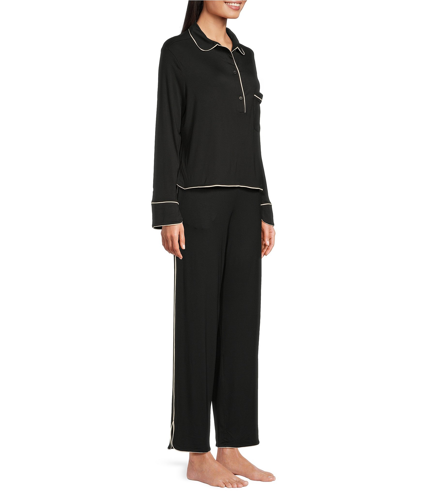 Tommy John Triblend Long Sleeve Top & Flared Pant Knit Pajama Set