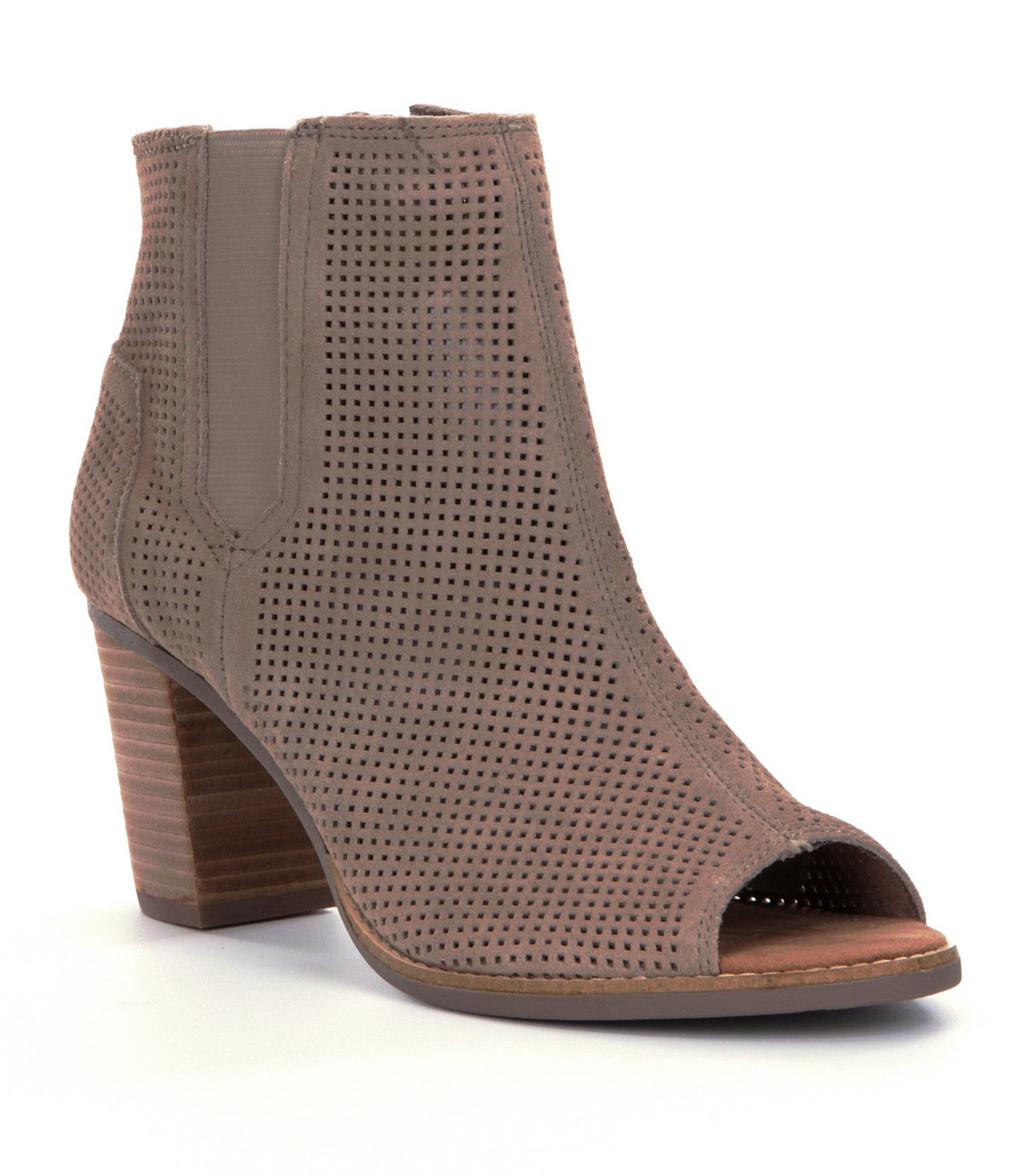 TOMS Majorca Perforated Suede Peep-Toe Booties | Dillards