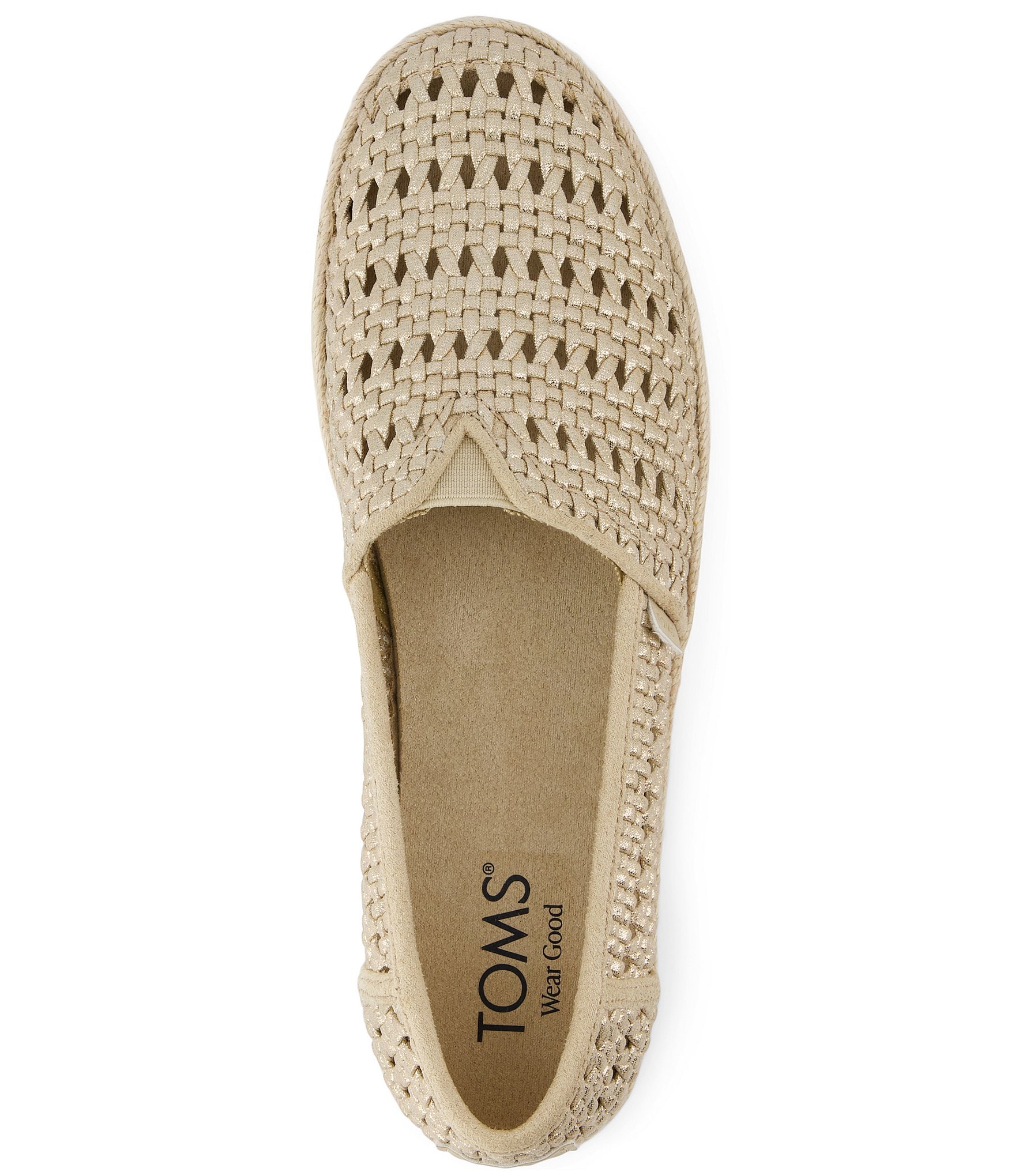 TOMS Valencia Metallic Woven Leather Platform Espadrille Loafers