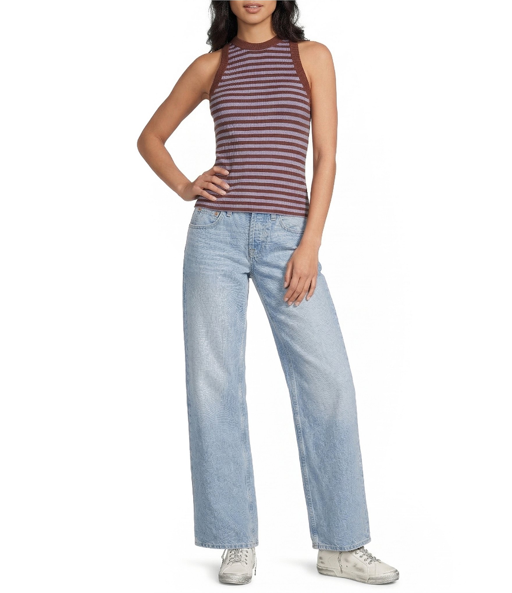 TOPSHOP Knit Ribbed Stripe Racerback Tank Top
