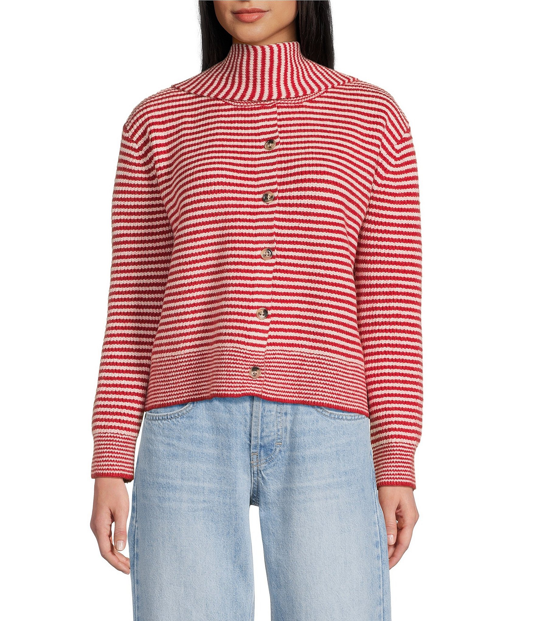 TOPSHOP Long Sleeve Scarf Stripe Cardigan