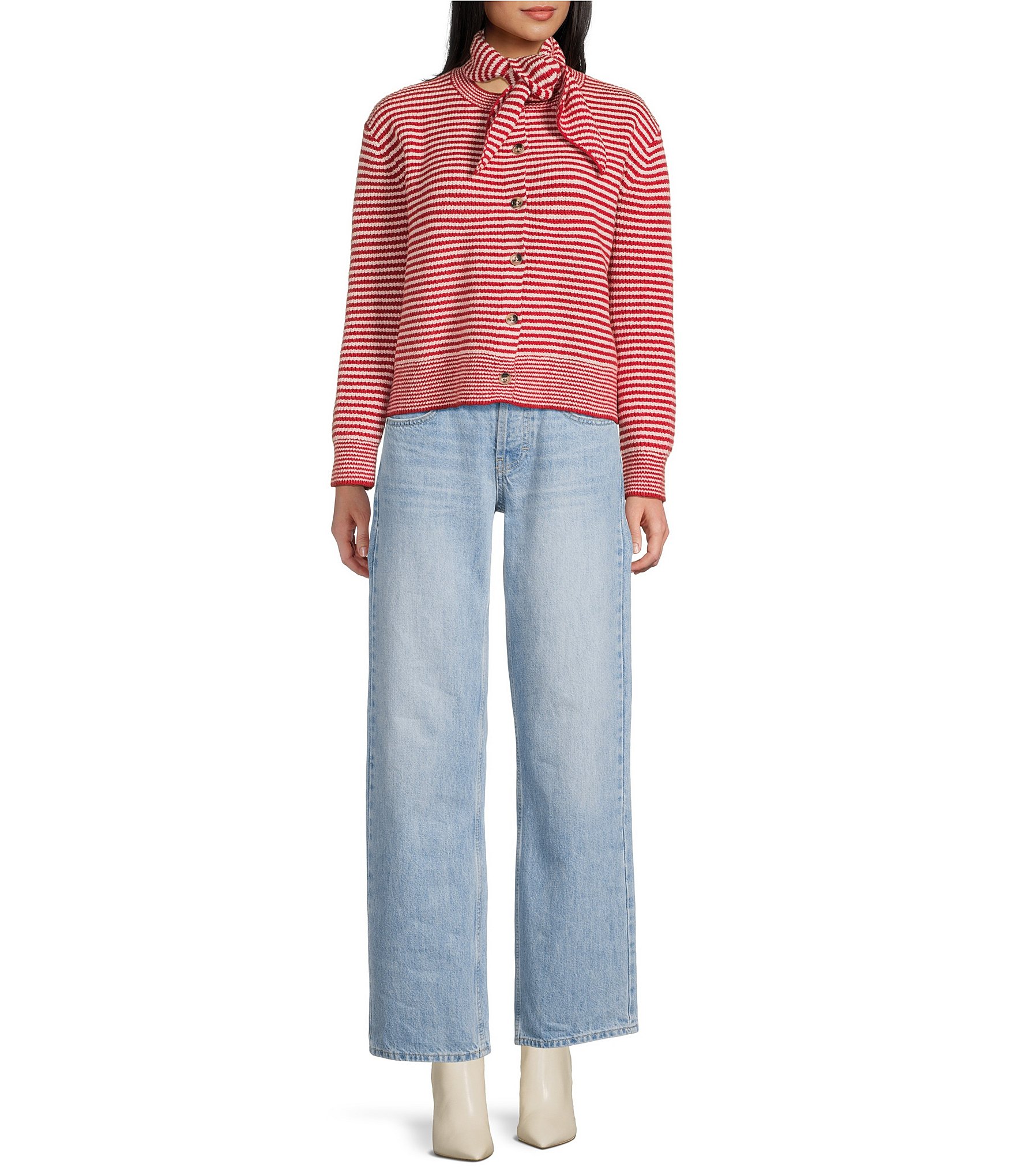 TOPSHOP Long Sleeve Scarf Stripe Cardigan