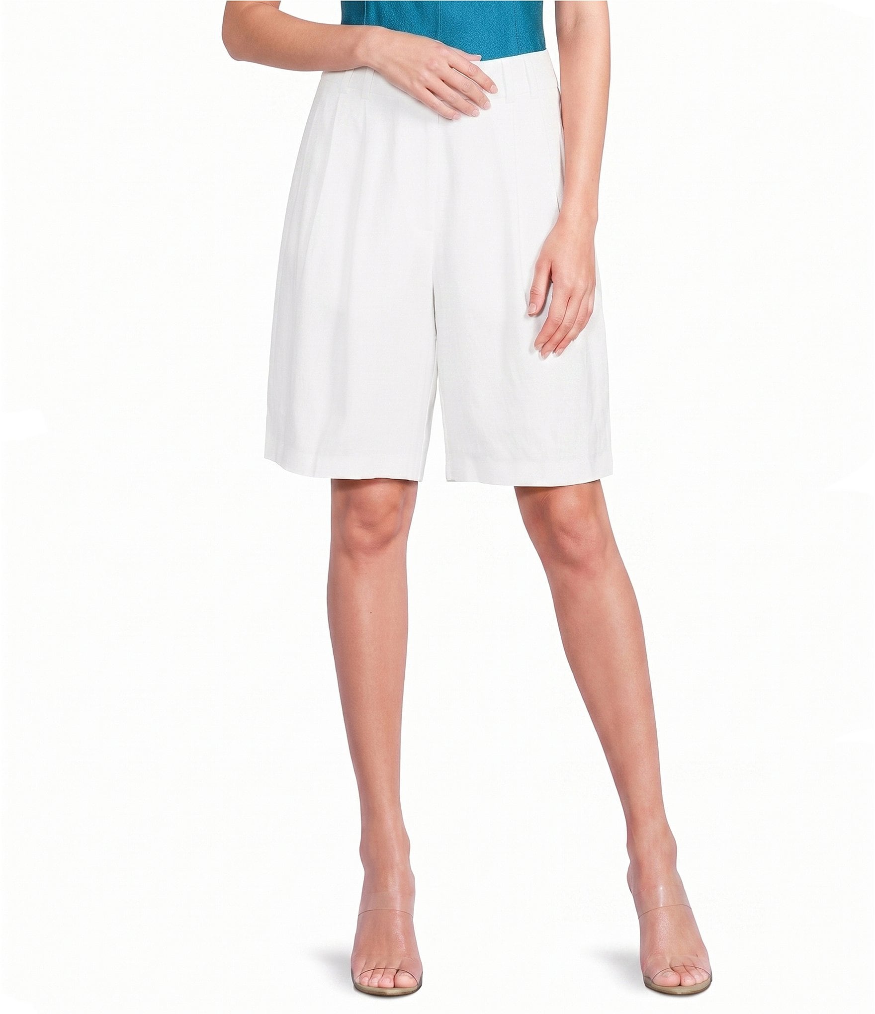 TOPSHOP Tailored Knee Length Mid Rise Pull On Linen Bermuda Shorts