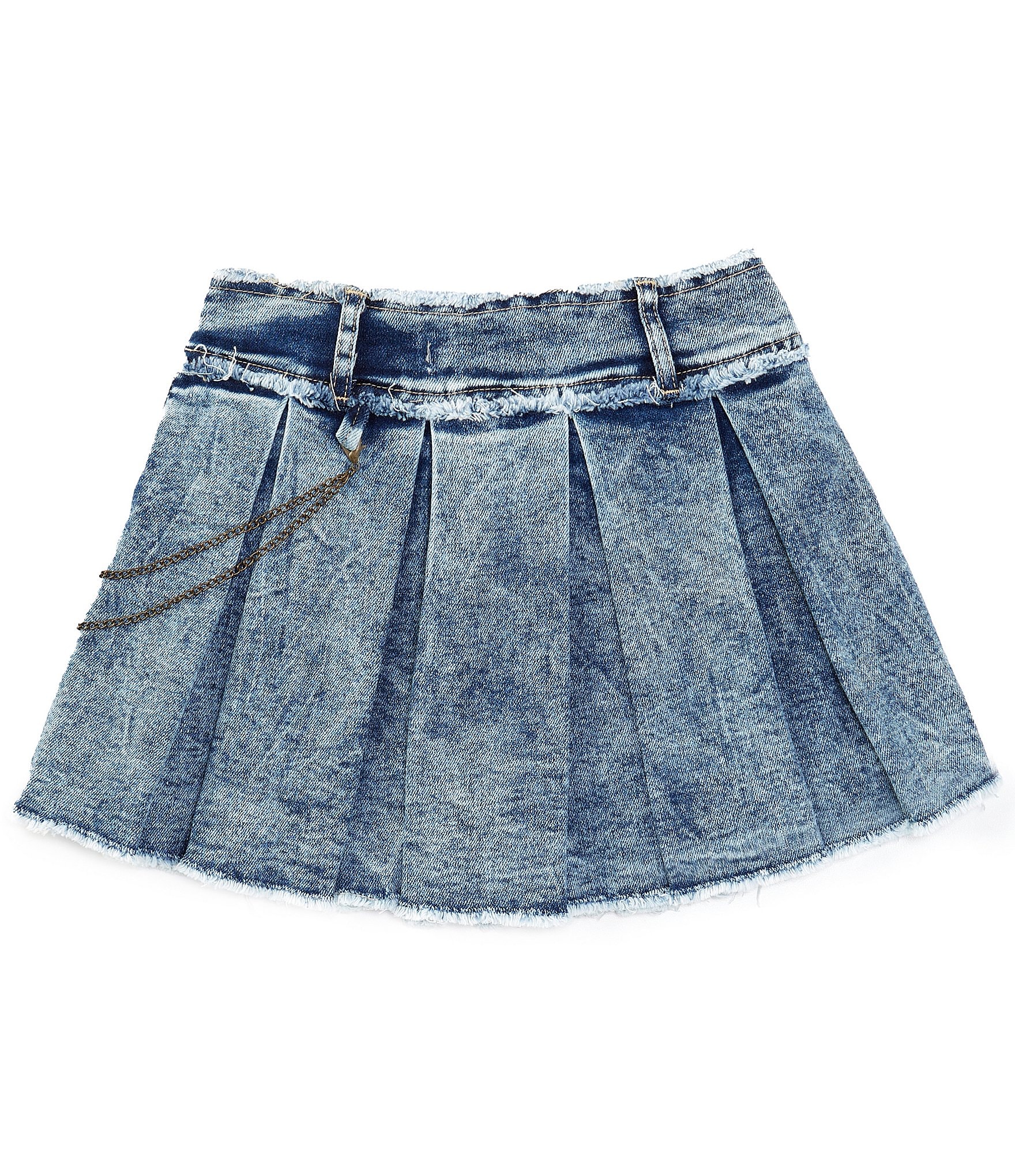 Tractr Big Girls 7-16 Pleated Raw-Cut Hem Denim Skort