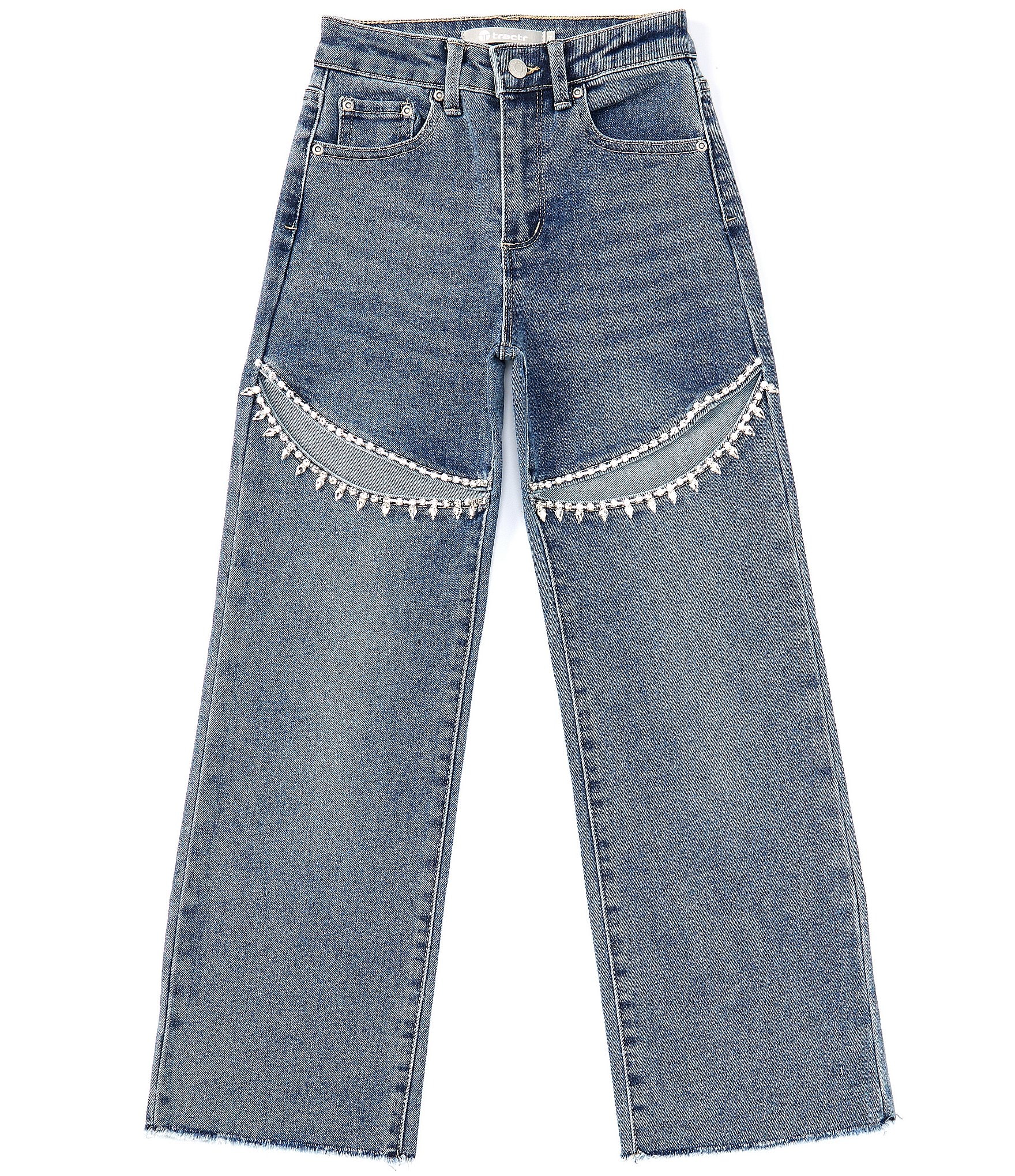 Tractr Big Girls 7-16 Taylor Wide-Straight Leg Embellished-Slit Jeans