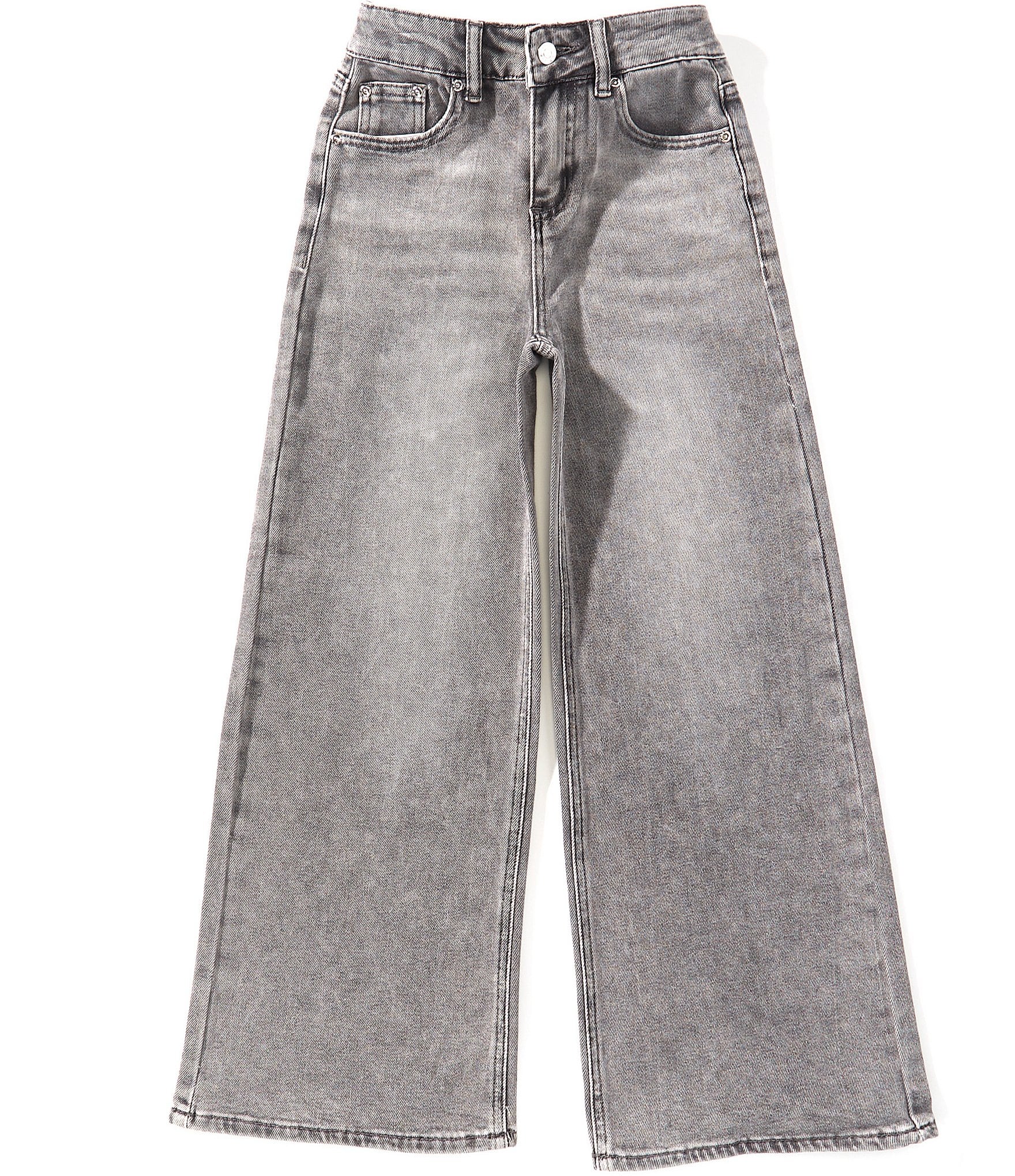 Tractr Big Girls Leopard Printed Star Patch Pocket Wide Leg Jeans