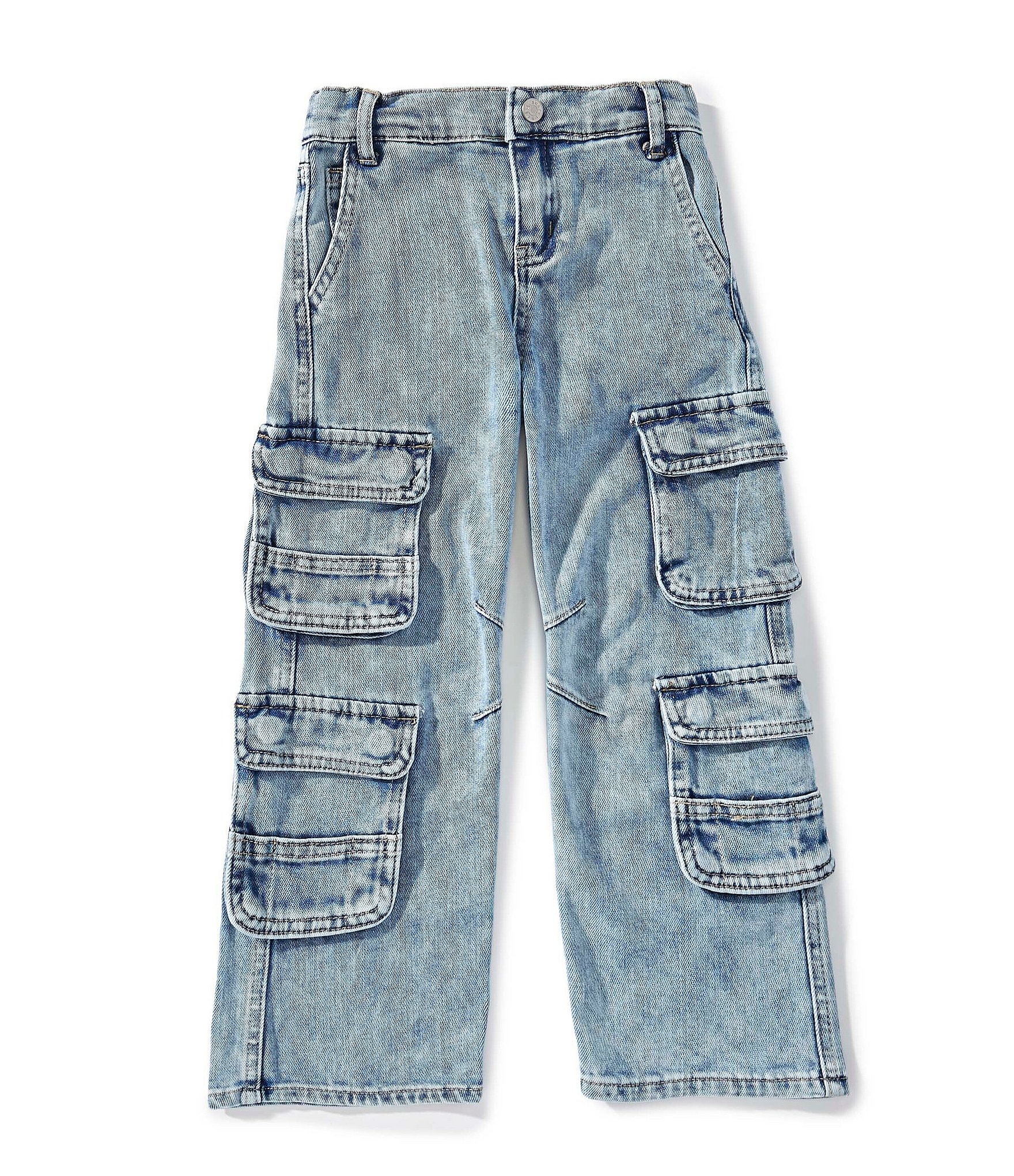 Tractr Little Girls Cargo-Pocket Wide-Leg Jeans