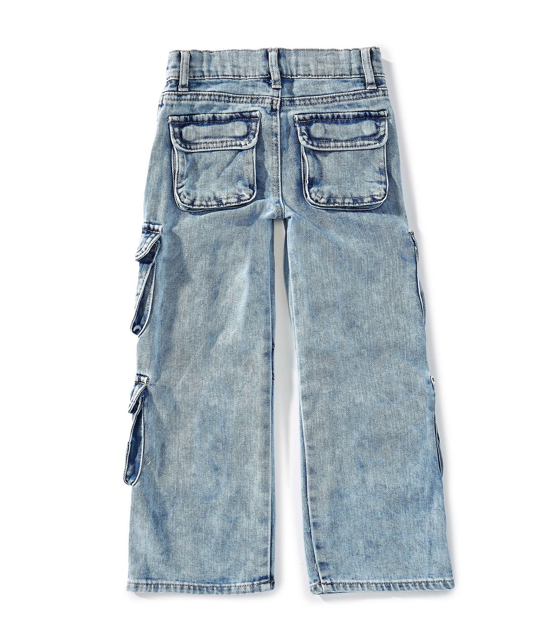 Tractr Little Girls Cargo-Pocket Wide-Leg Jeans