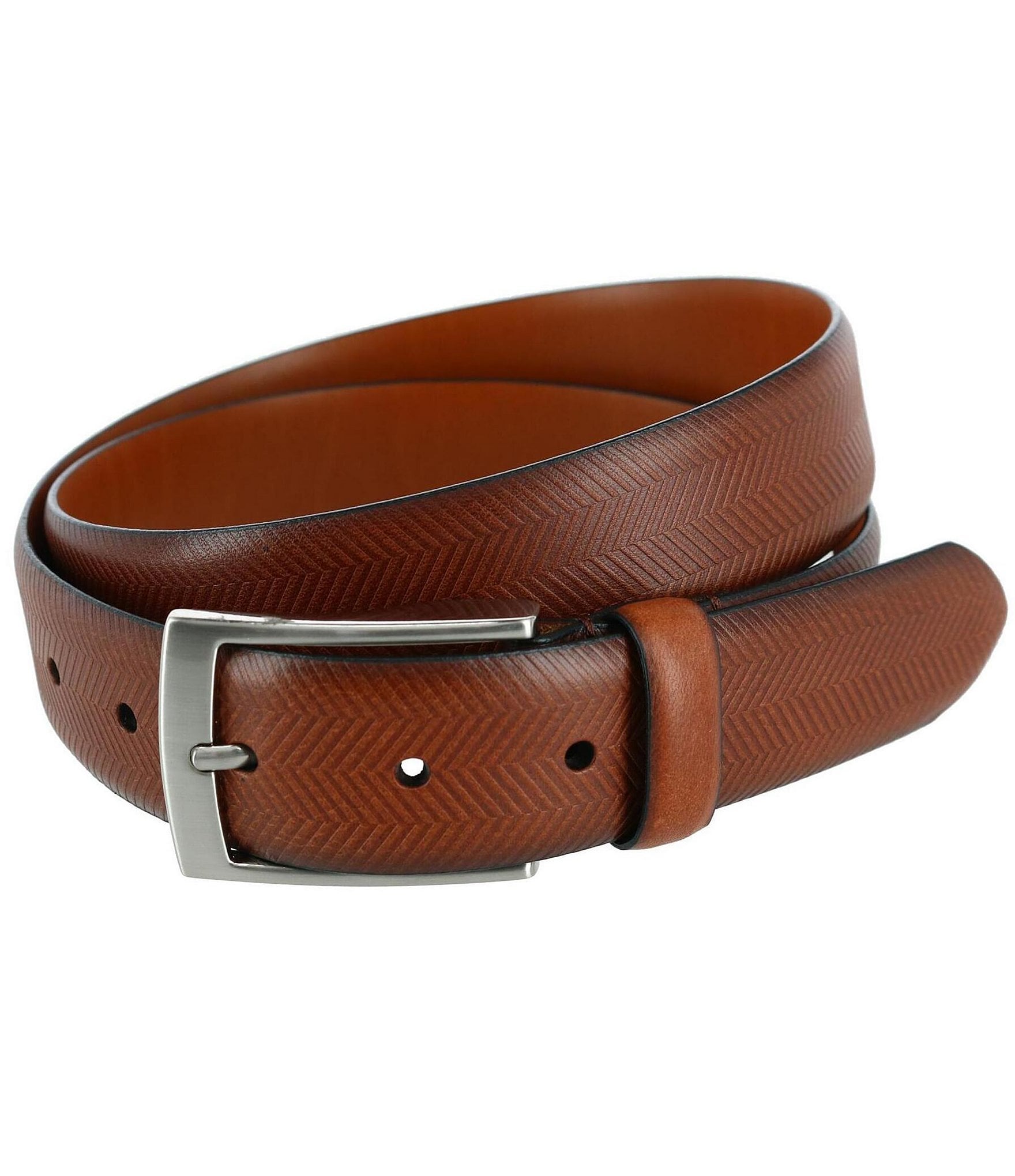 Trafalgar Gregorio Herringbone Embossed Feather Edged Leather Belt