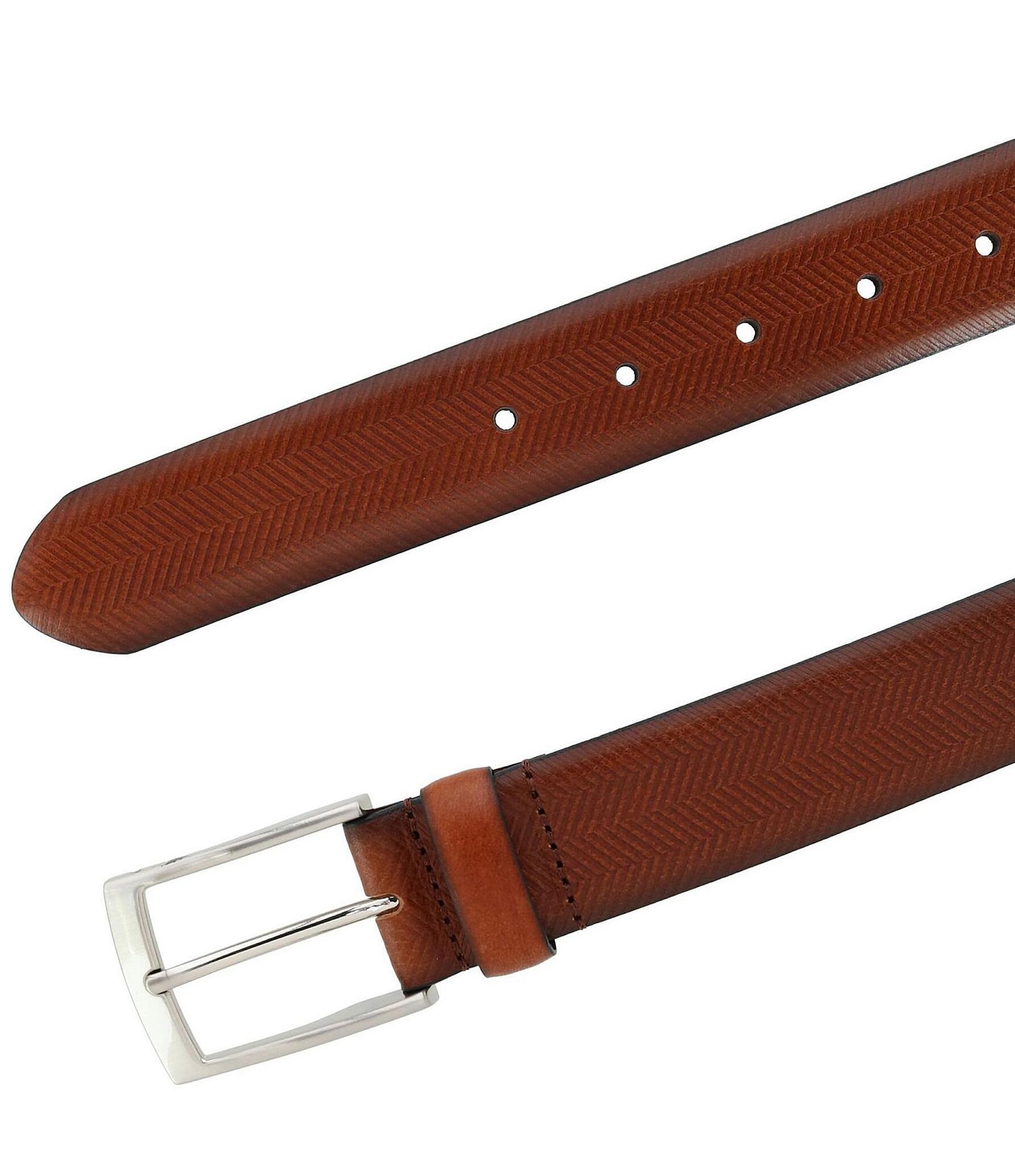 Trafalgar Gregorio Herringbone Embossed Feather Edged Leather Belt