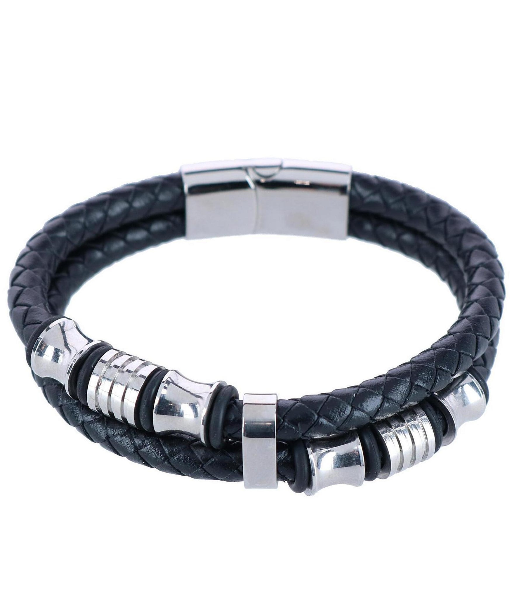 Trafalgar Silver And Leather 2-Band Leather Bracelet | Dillard's