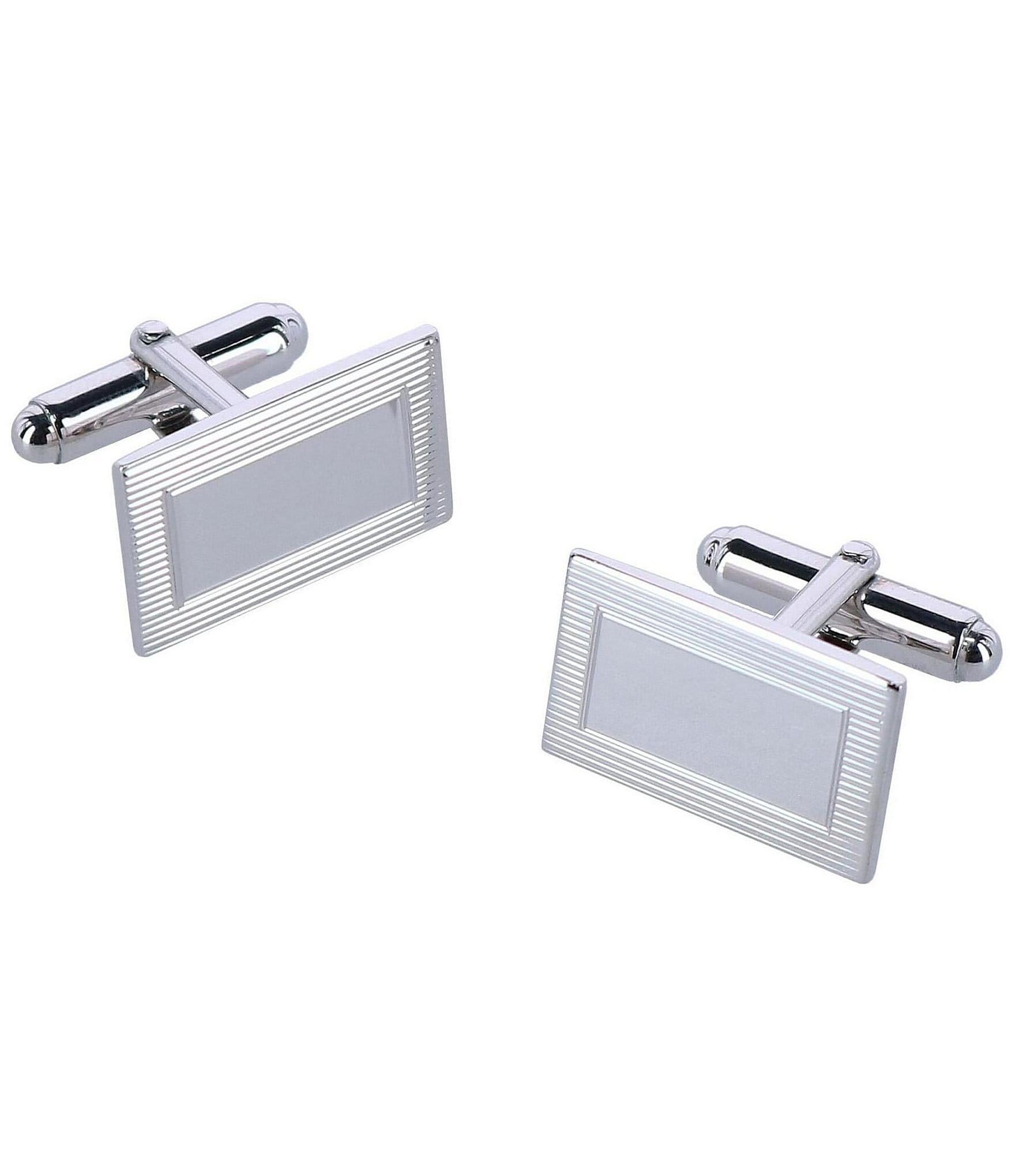 Trafalgar Sterling Silver Rectangle Engine Turned Cuff Links