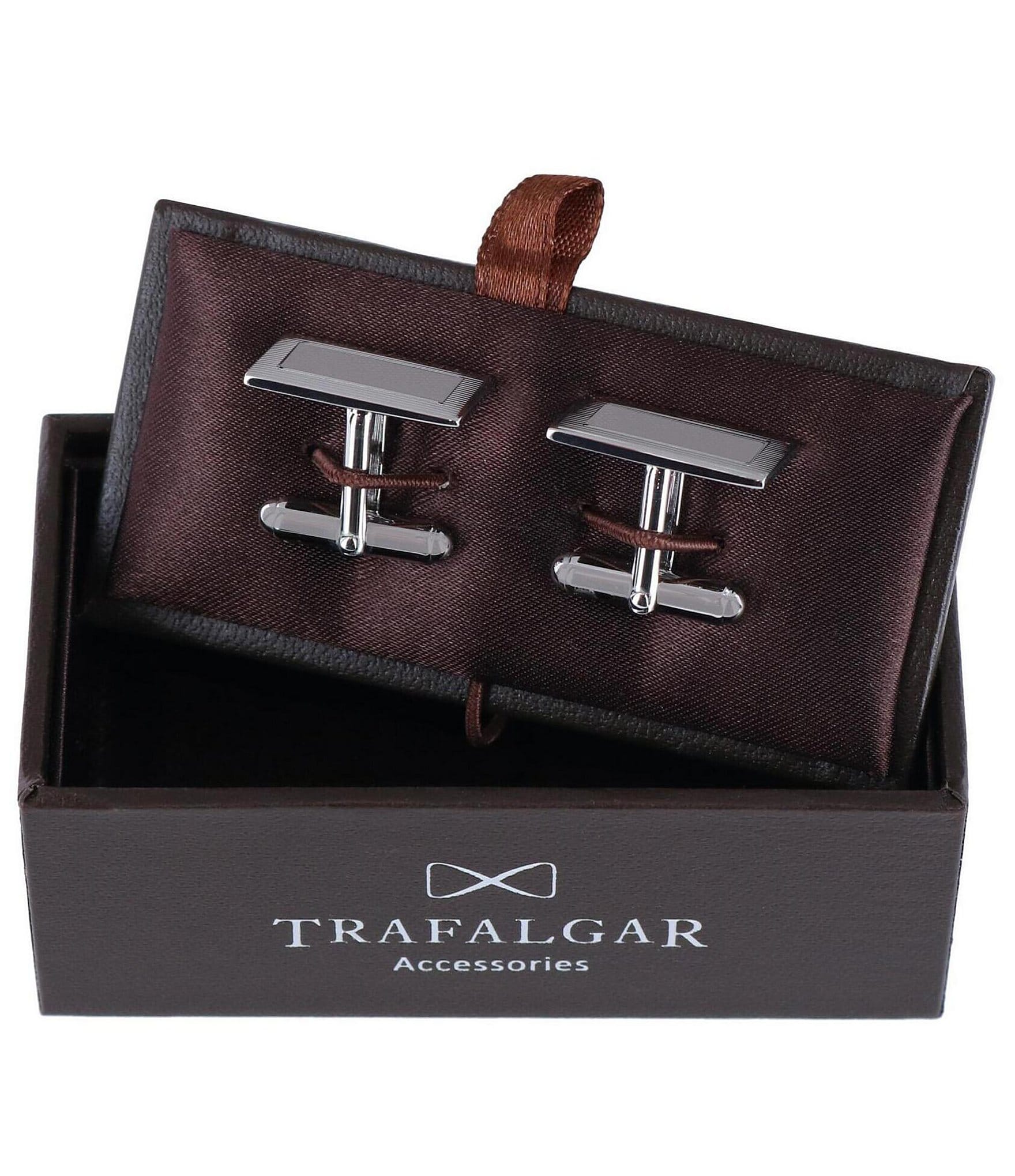 Trafalgar Sterling Silver Rectangle Engine Turned Cuff Links