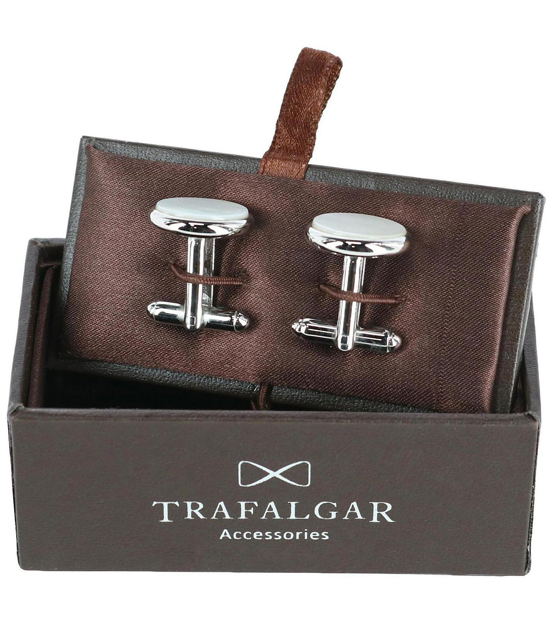 Trafalgar Sutton Round Mother Of Pearl Rhodium Cuff Links