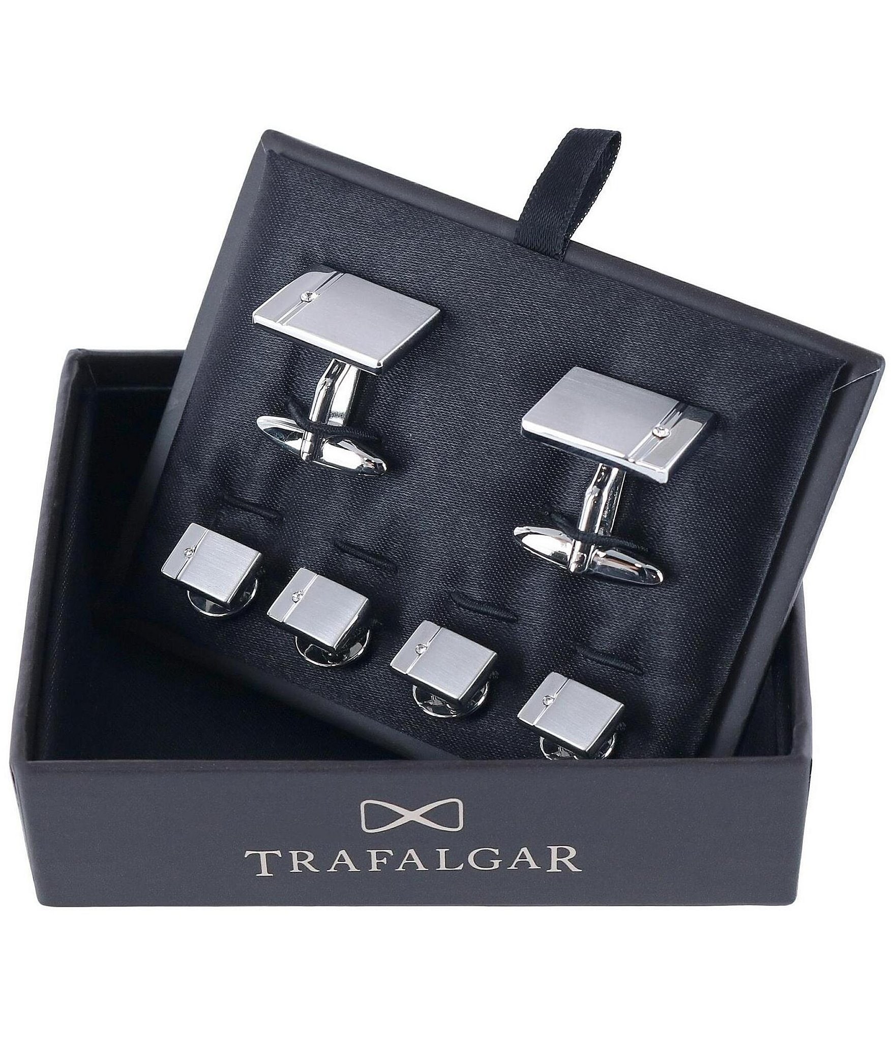 Trafalgar The Knigsley Rhodium And Czech Crystal Formal Cuffs & Links 6-Piece Set