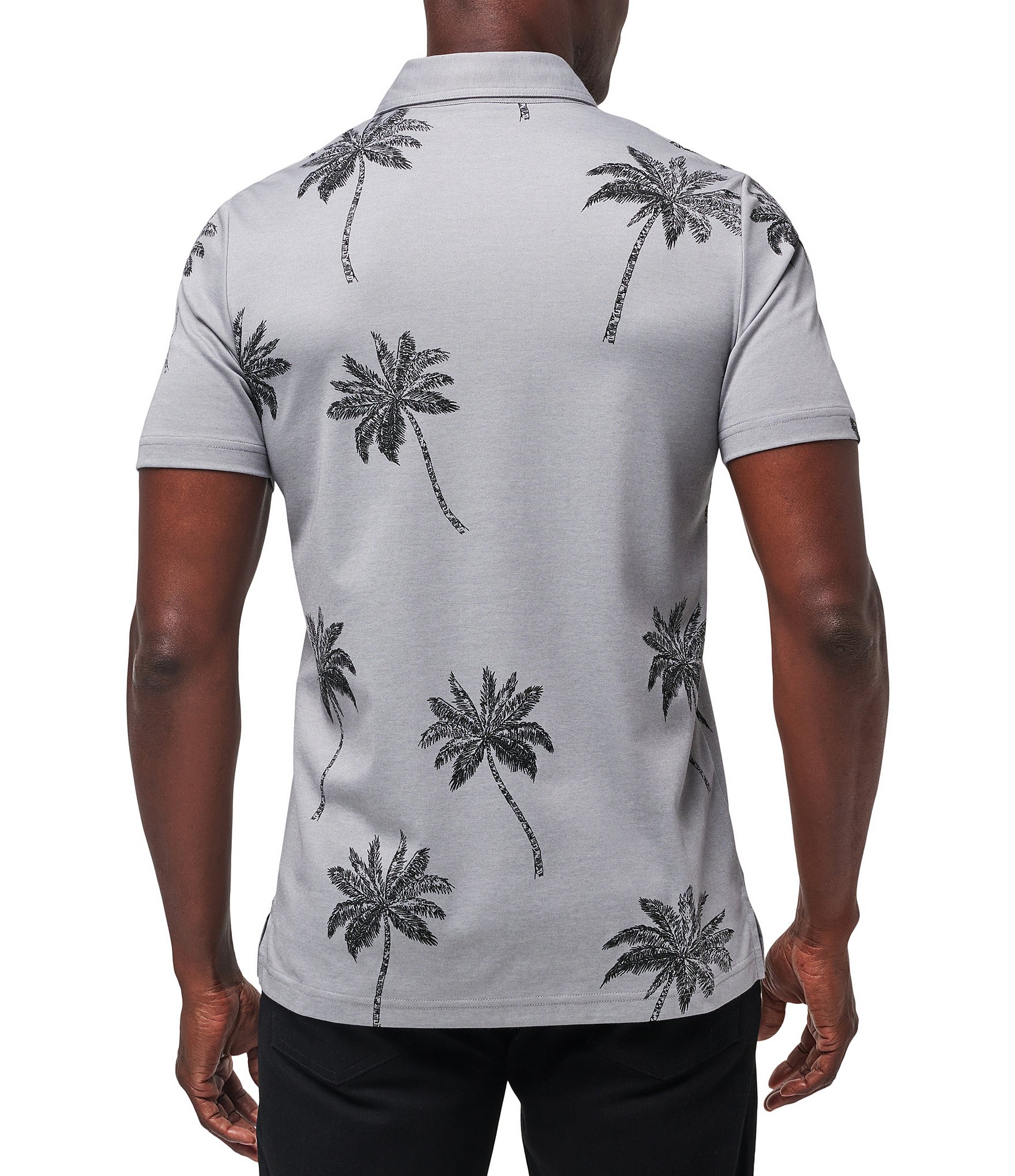 TravisMathew Mesic Palm Tree Print Short Sleeve Polo Shirt